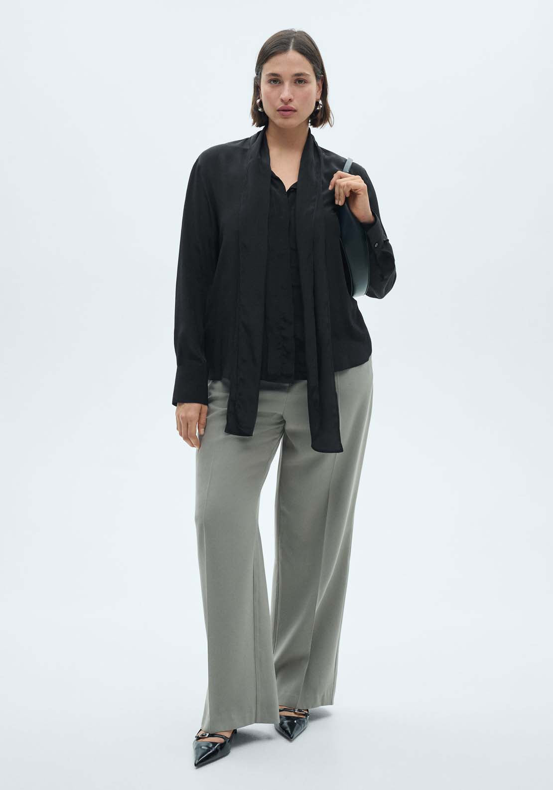 Mango Satin shirt with bow - Black 7 Shaws Department Stores