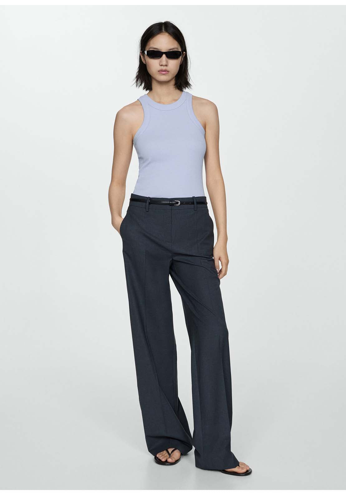 Mango Ribbed cotton-blend top - Light/pastel Blue 2 Shaws Department Stores