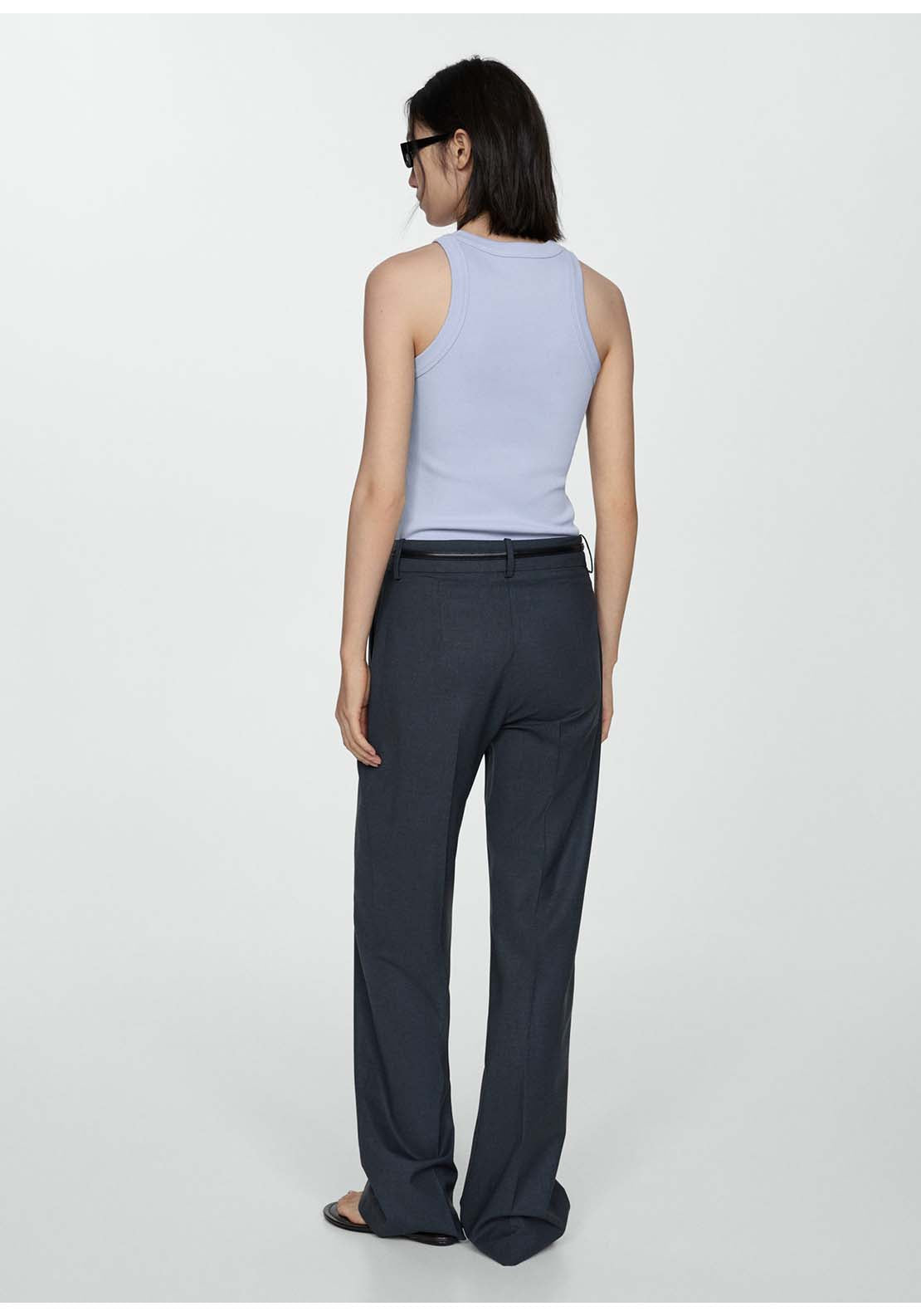 Mango Ribbed cotton-blend top - Light/pastel Blue 3 Shaws Department Stores