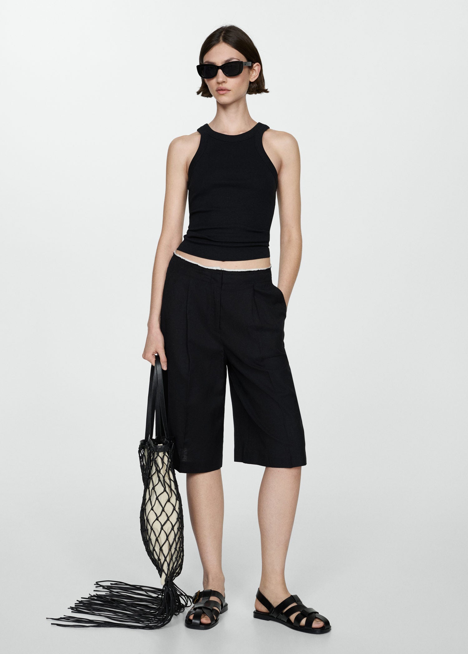 Mango Ribbed cotton-blend top - Black 3 Shaws Department Stores