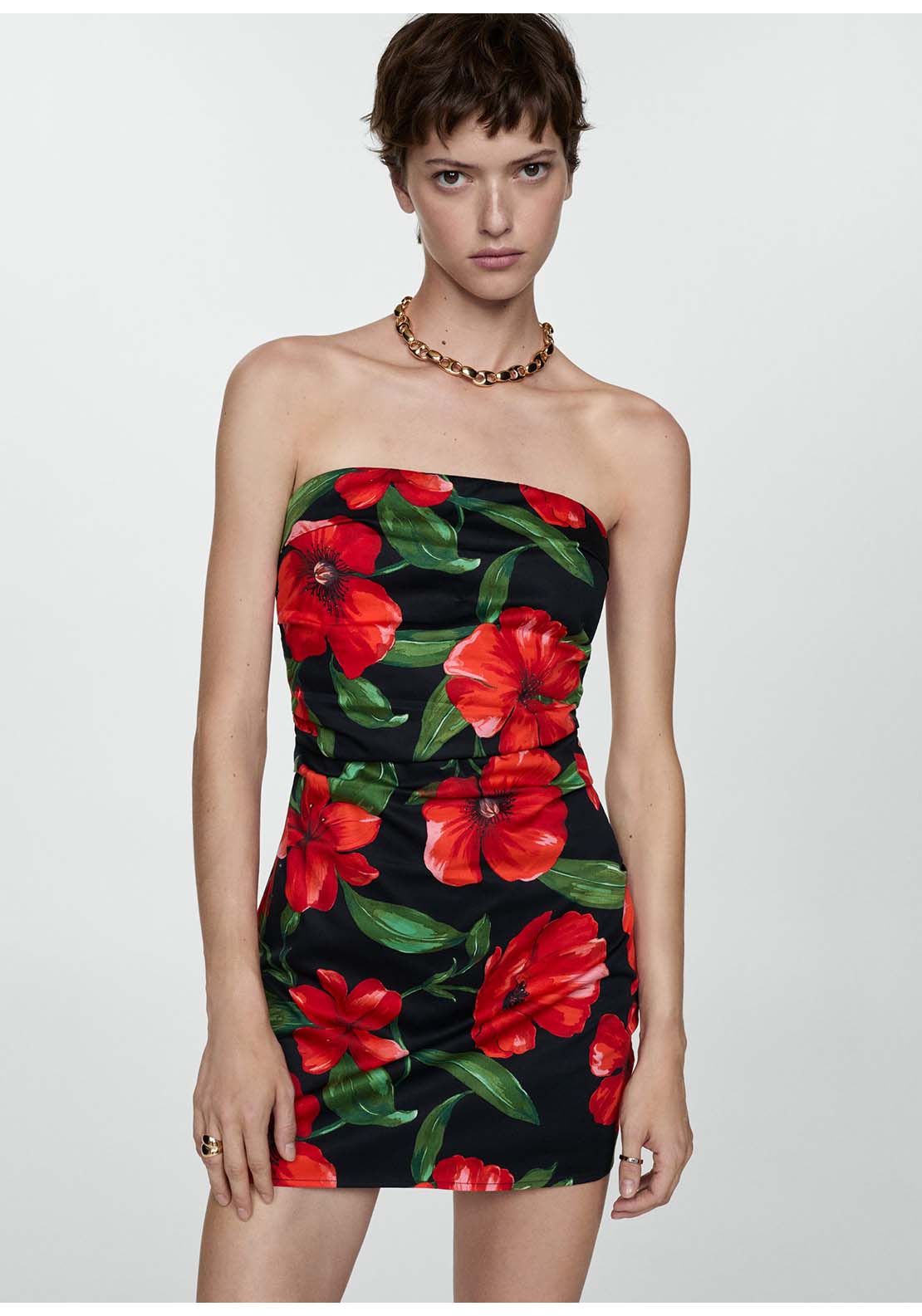 Mango Strapless floral dress - Black 2 Shaws Department Stores