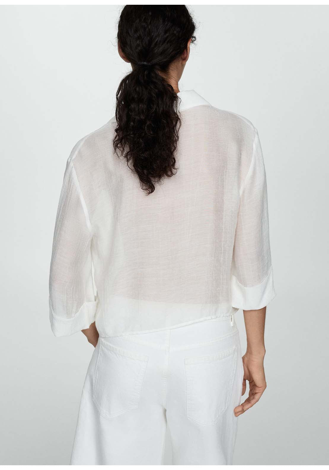 Mango Flared-sleeve blouse with bow - Natural 2 Shaws Department Stores