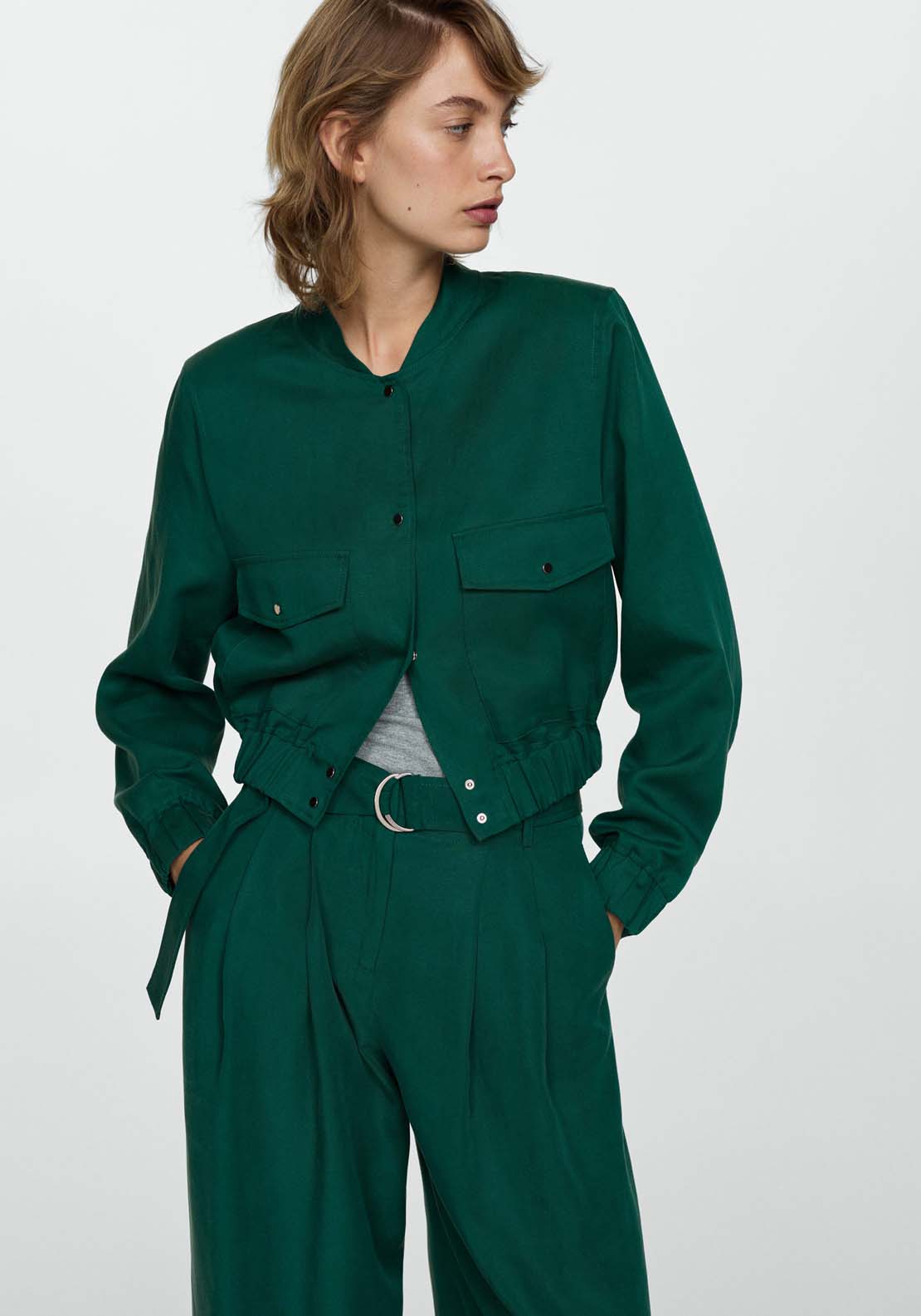 Mango Lyocell trousers with belt - Green 6 Shaws Department Stores