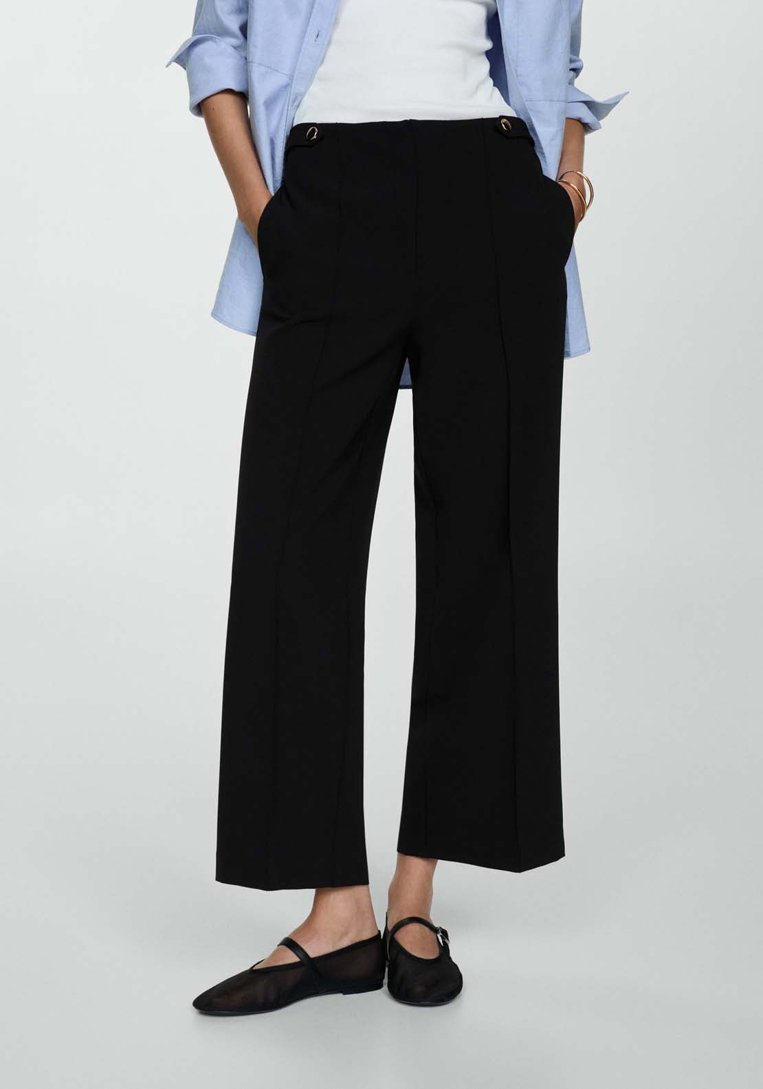 Mango Buttons straight-fit trousers - Black 1 Shaws Department Stores