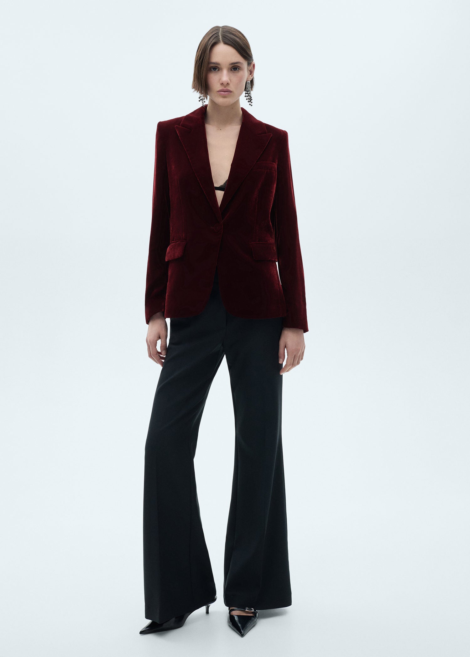 Mango Velvet blazer - Dark Red 1 Shaws Department Stores
