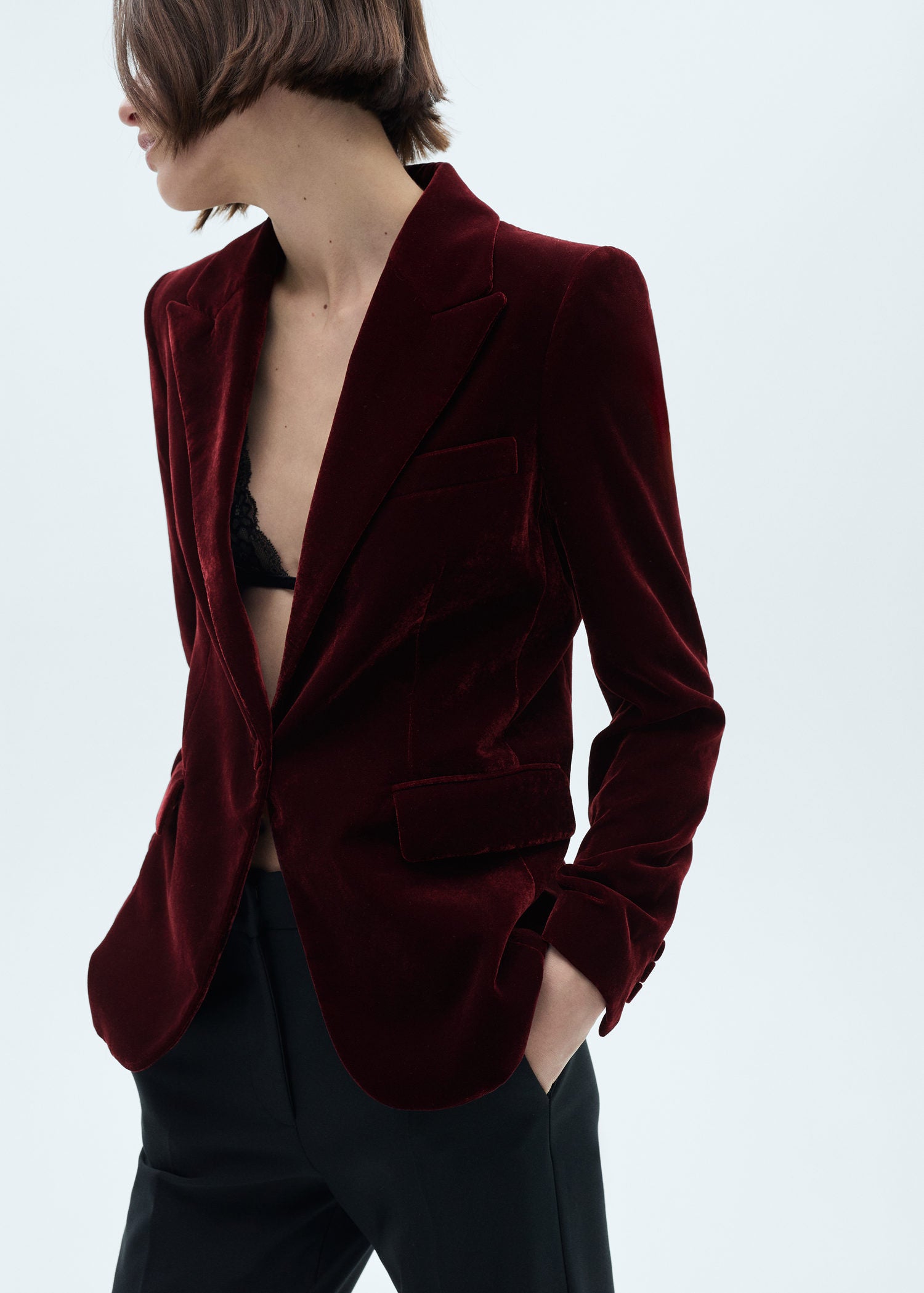 Mango Velvet blazer - Dark Red 3 Shaws Department Stores