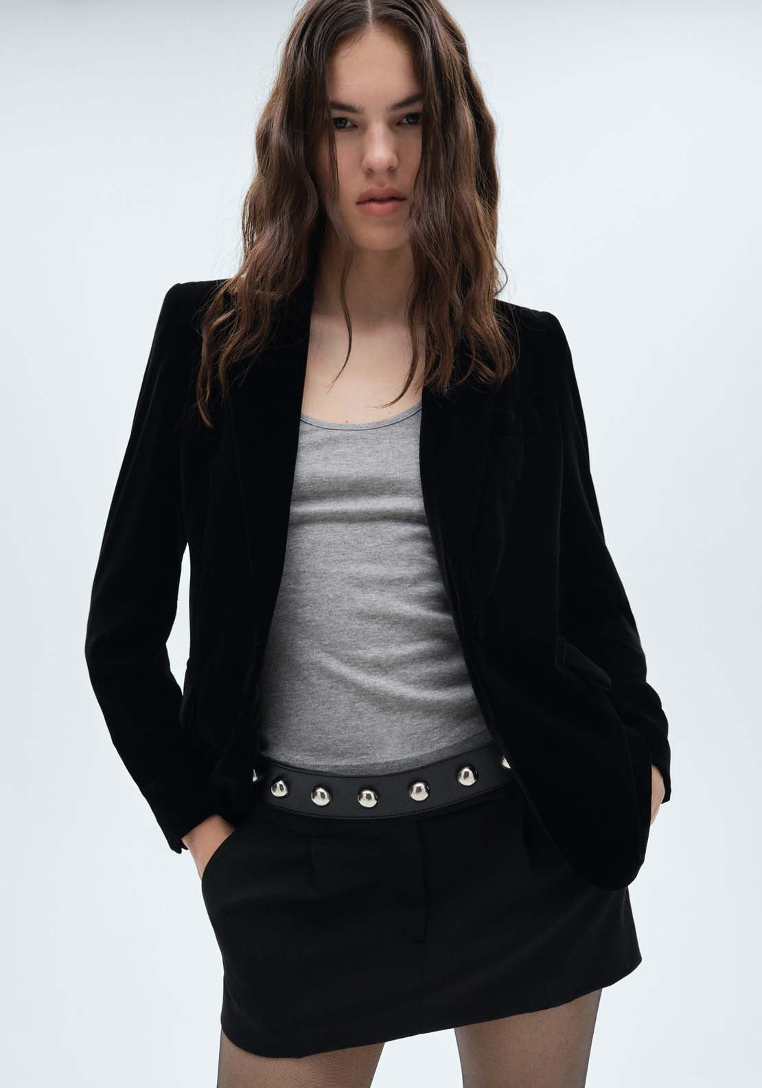 Mango Velvet blazer - Black 1 Shaws Department Stores
