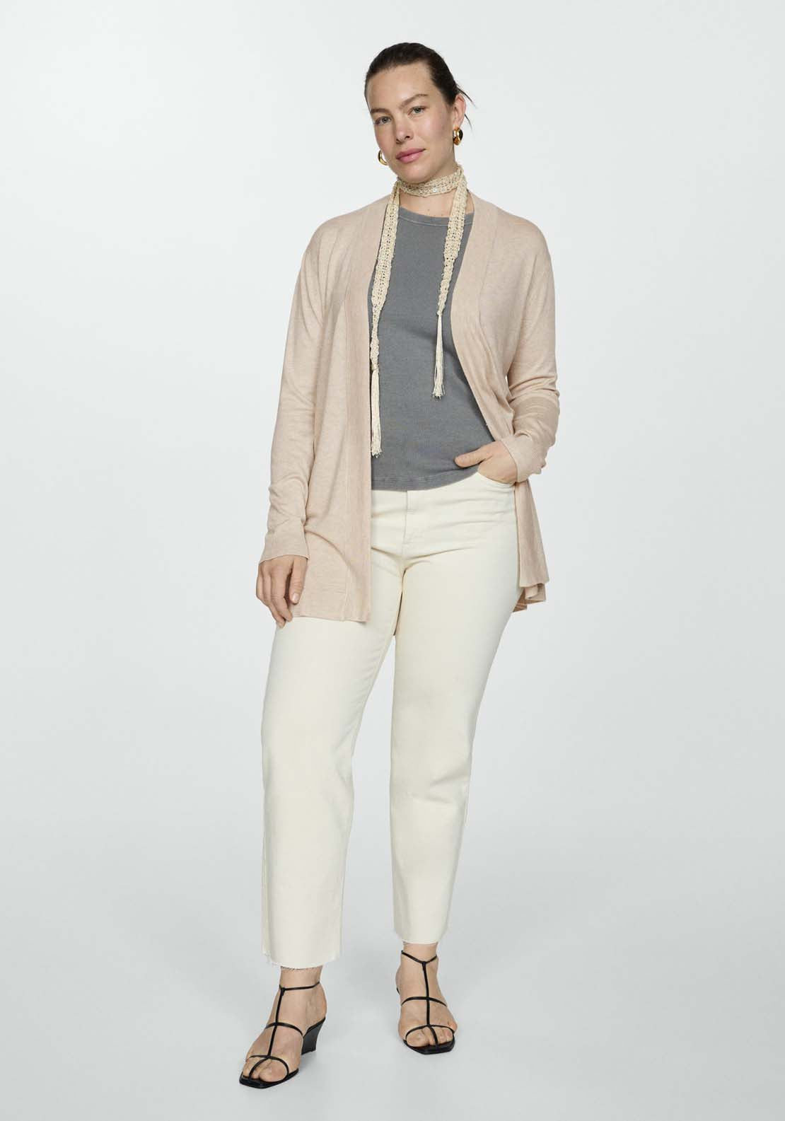 Mango Fine-knit cardigan - Light/pastel Brown 1 Shaws Department Stores