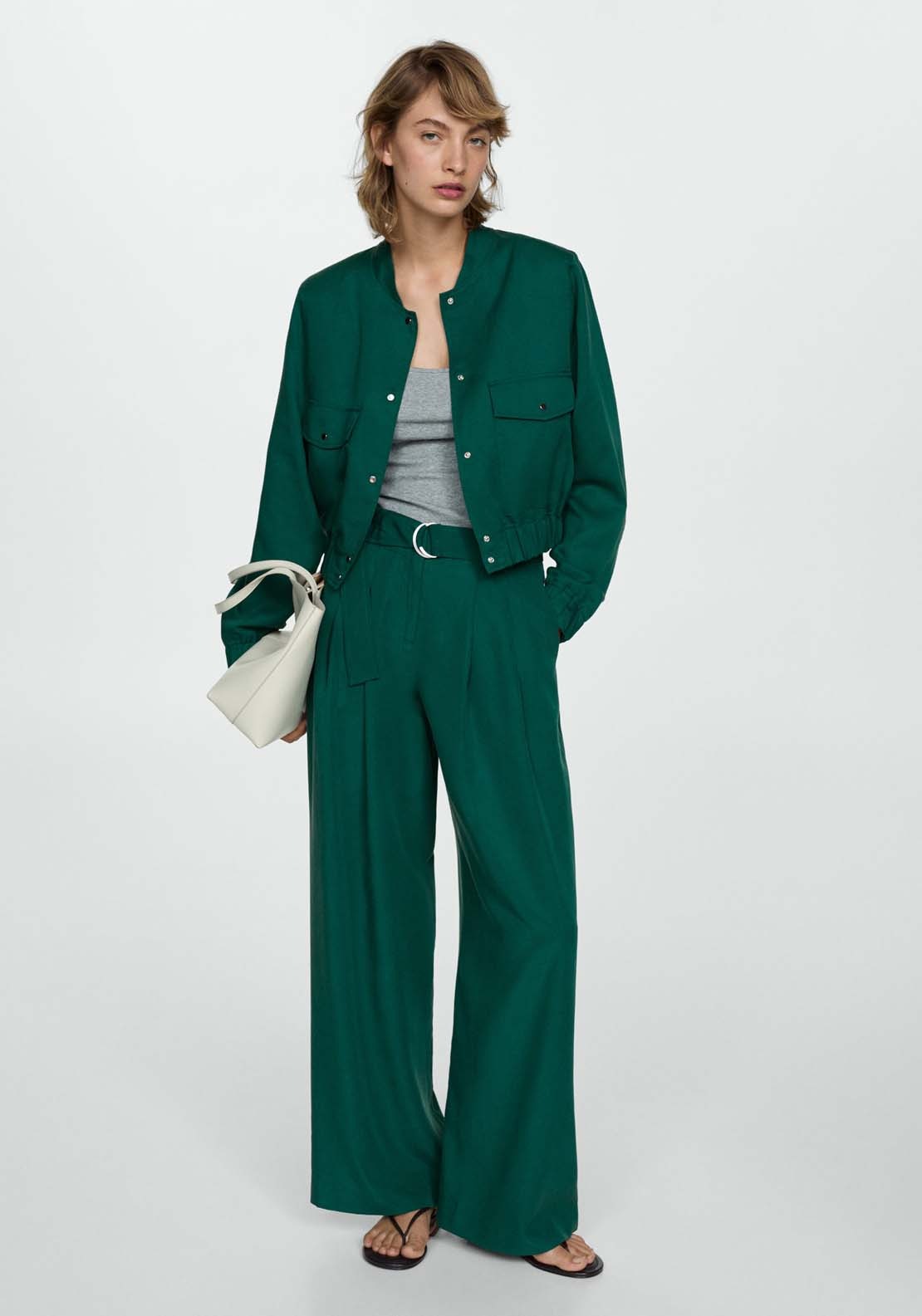 Mango Lyocell jacket with pockets - Green 4 Shaws Department Stores