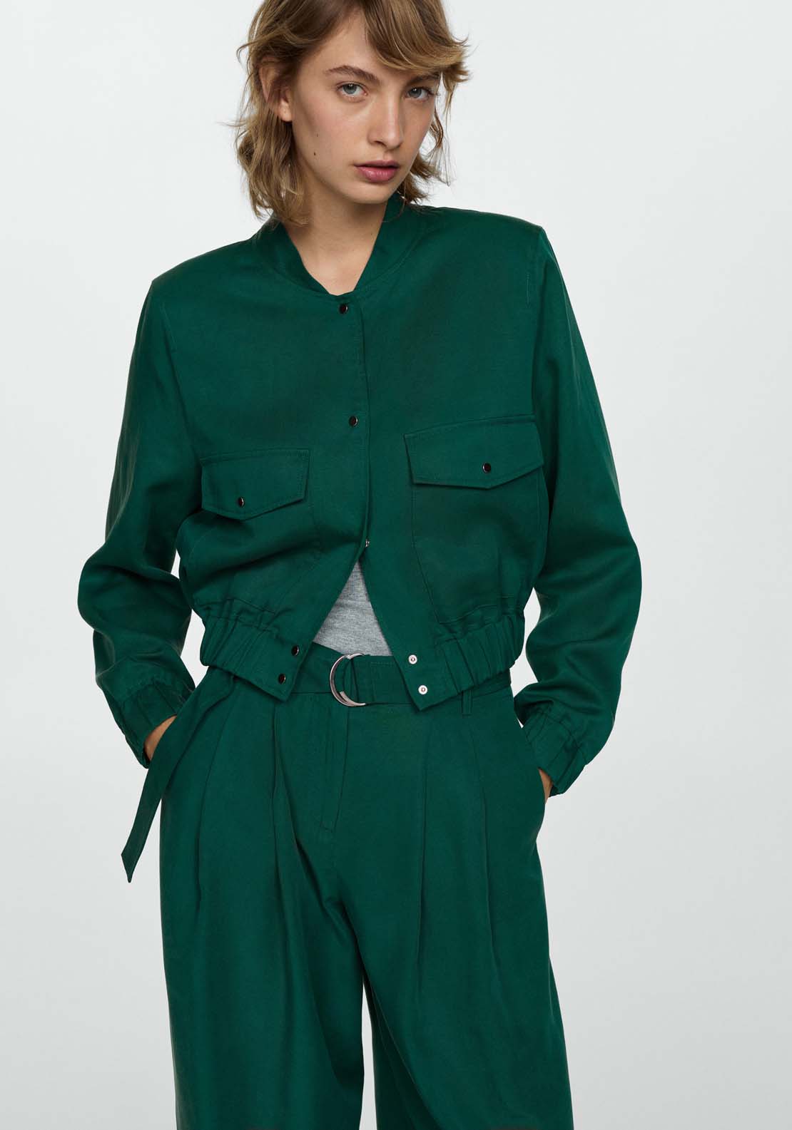 Mango Lyocell jacket with pockets - Green 1 Shaws Department Stores