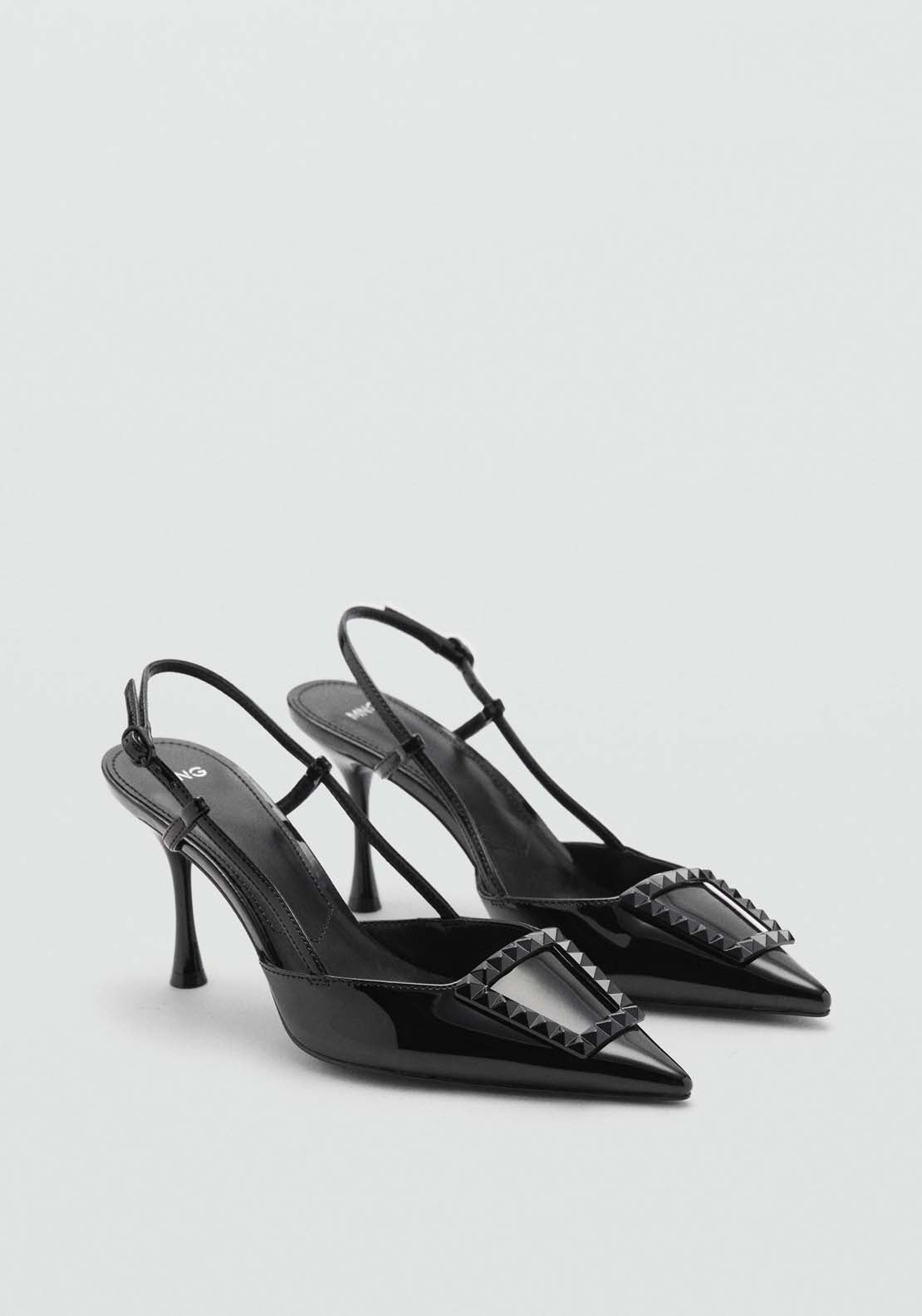 Black patent sling fashion back shoes