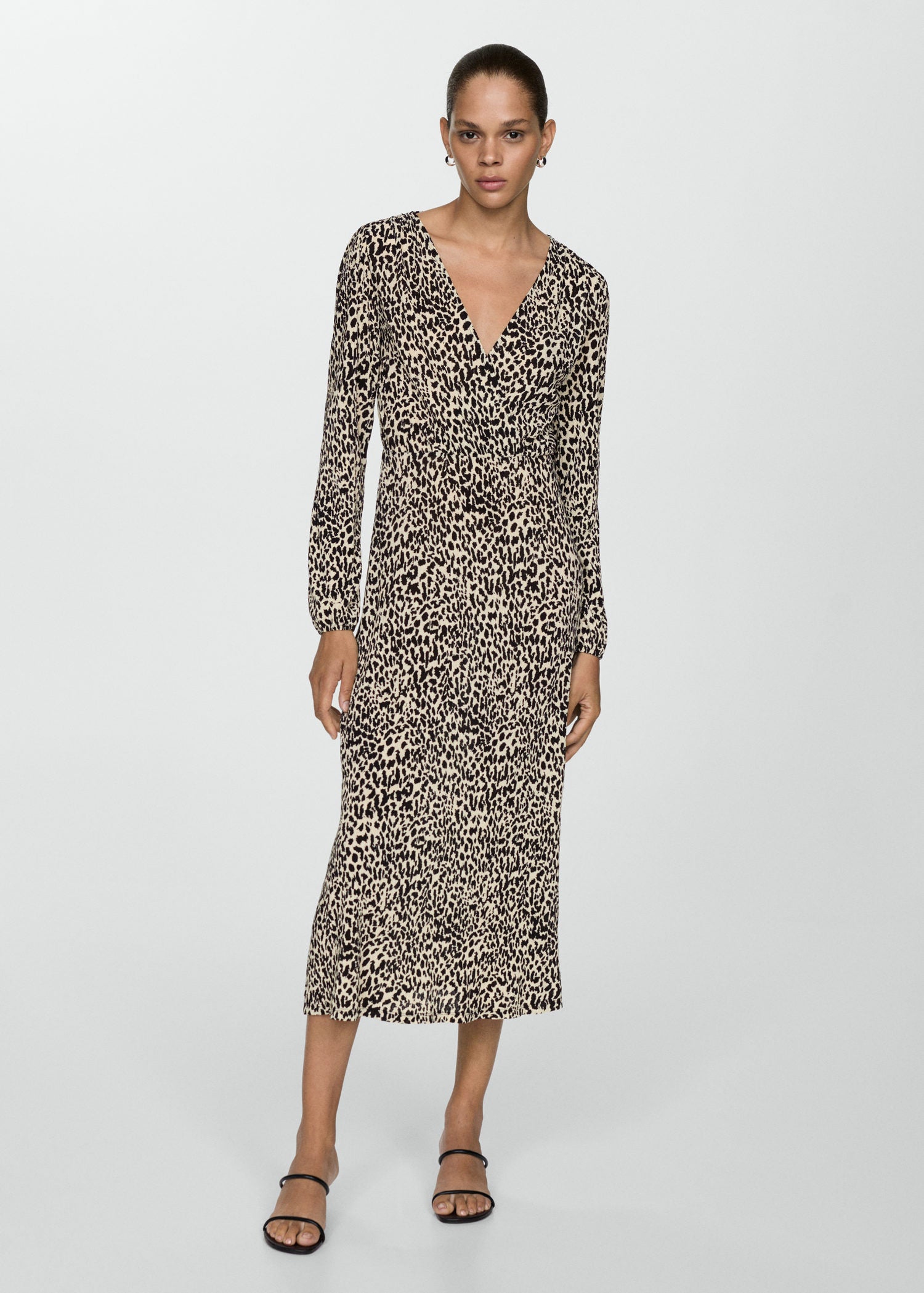 Long sleeve midi leopard dress Light Beige Shaws Department Stores