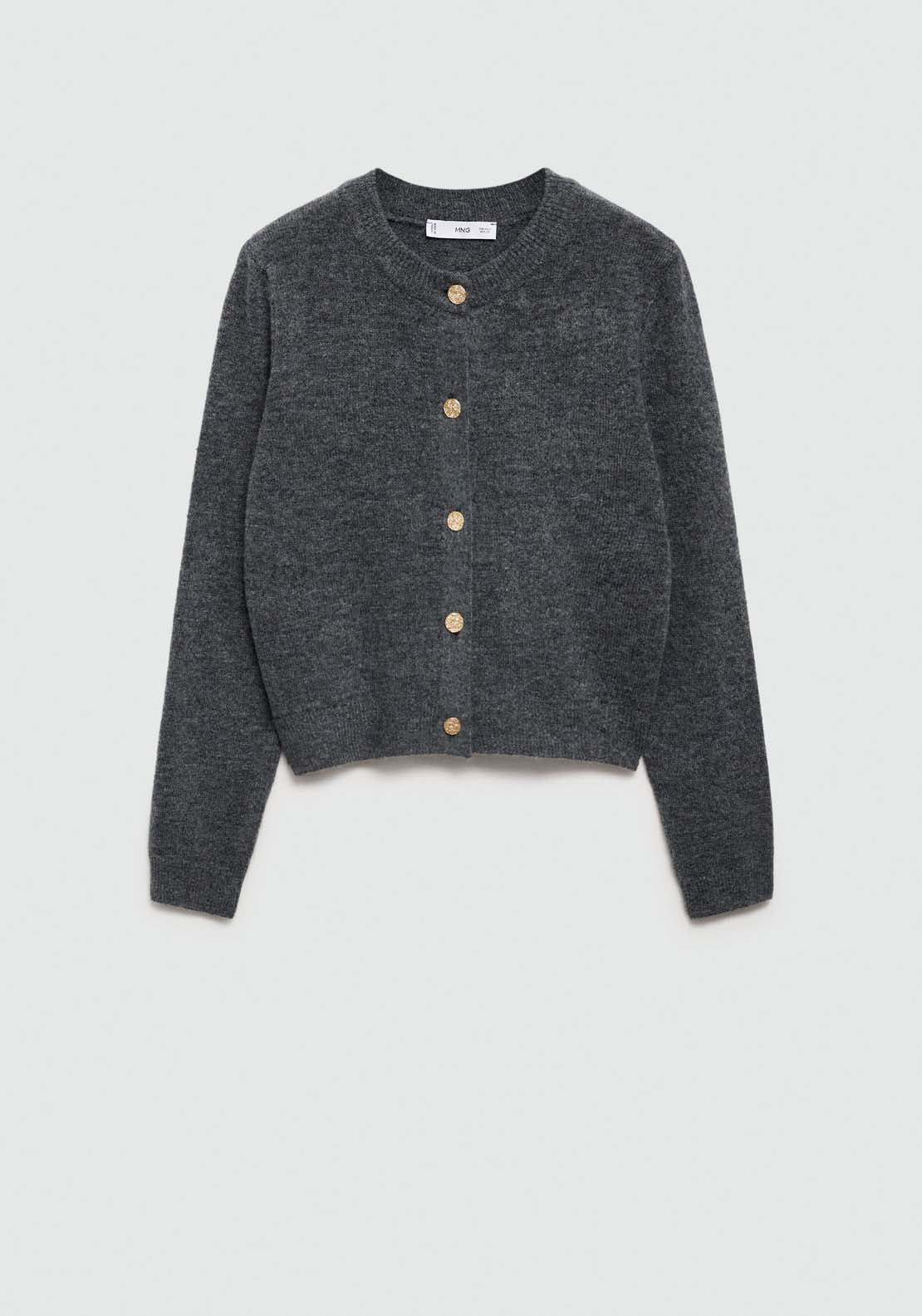 Mango Knitted cardigan with jewel button - Gray 7 Shaws Department Stores
