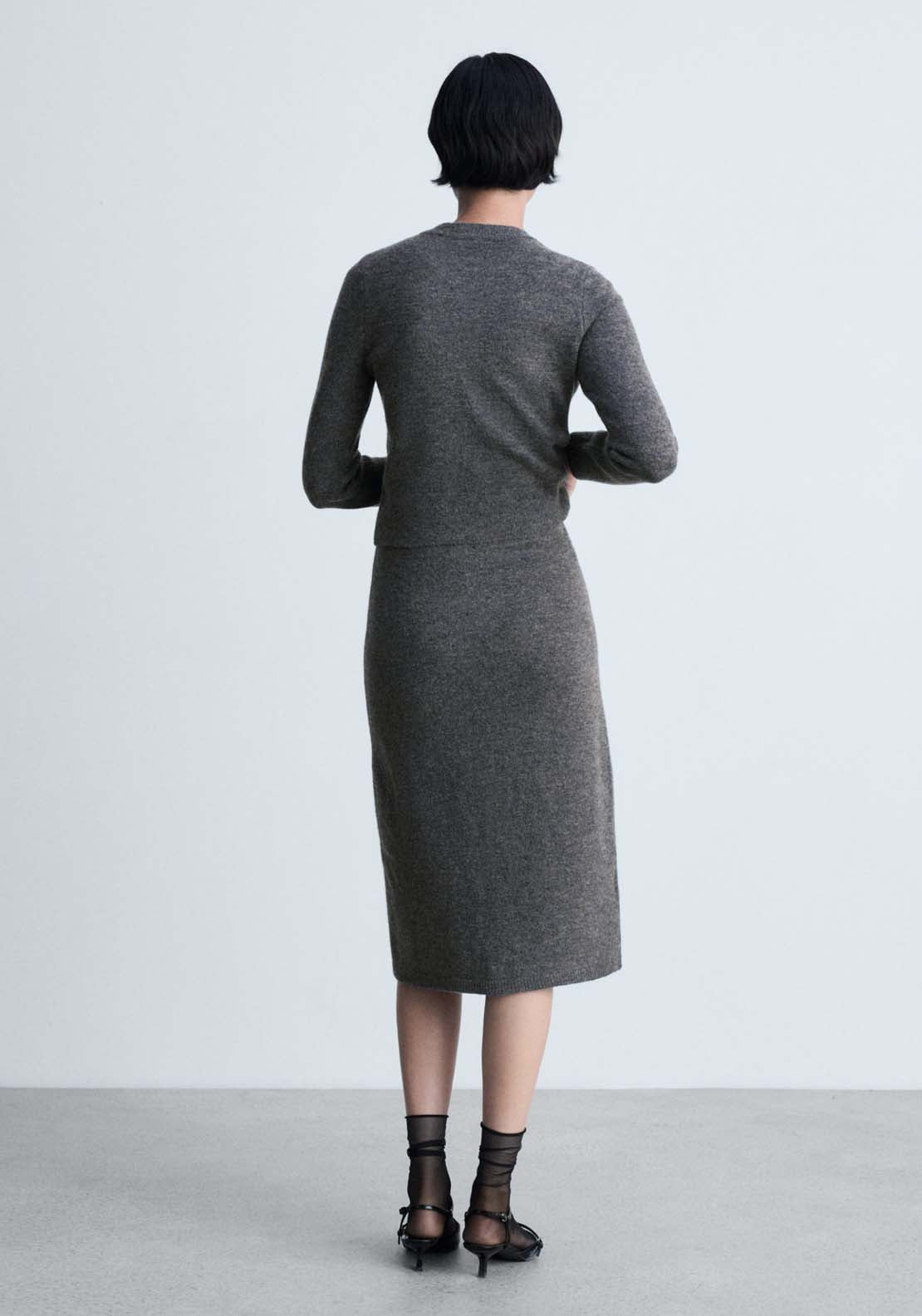 Mango Knitted cardigan with jewel button - Gray 3 Shaws Department Stores