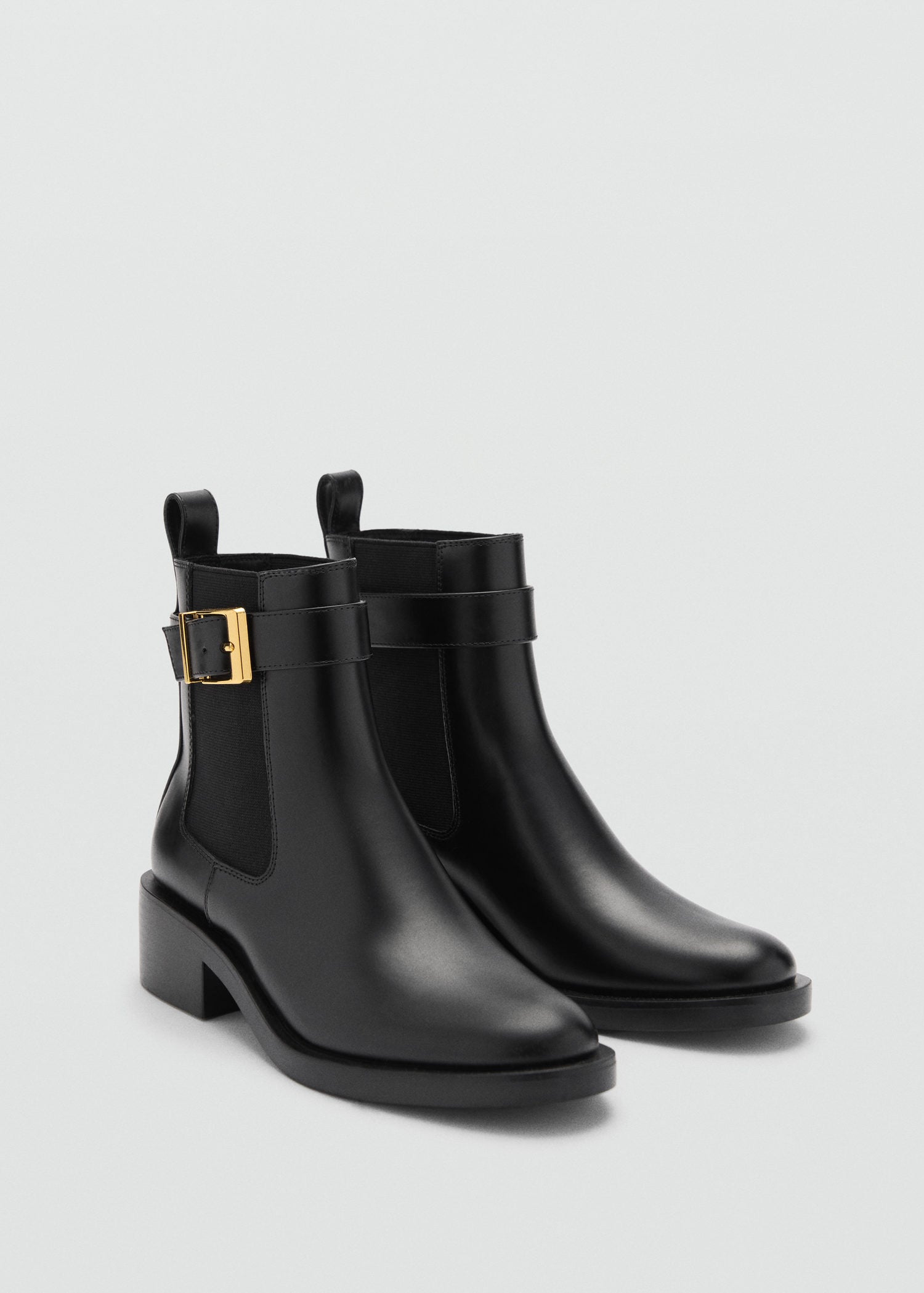 Mango Ankle boots with elastic panel and buckle - Black 1 Shaws Department Stores