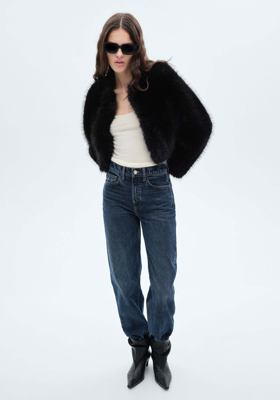 Mango Fur effect jacket - Black 3 Shaws Department Stores