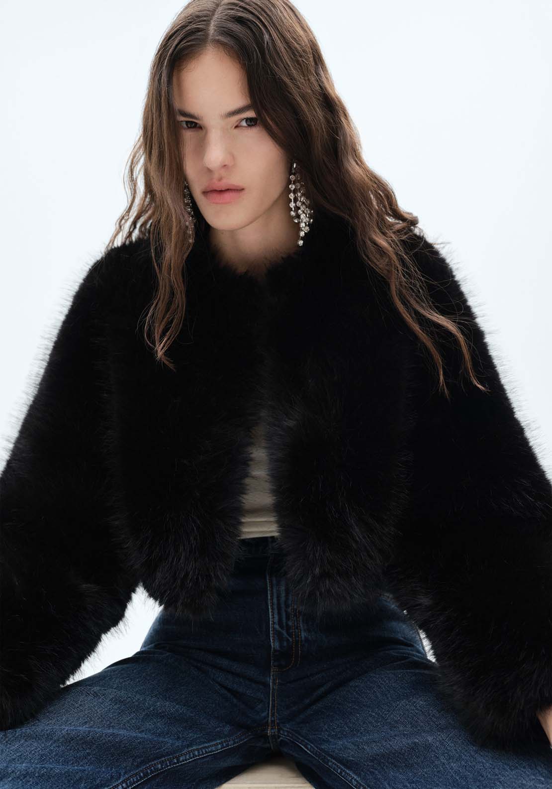 Mango Fur effect jacket - Black 2 Shaws Department Stores