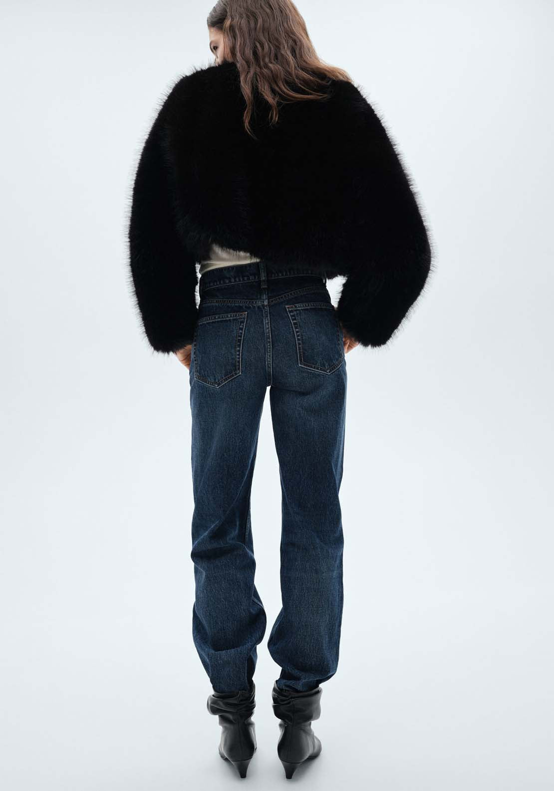 Mango Fur effect jacket - Black 4 Shaws Department Stores