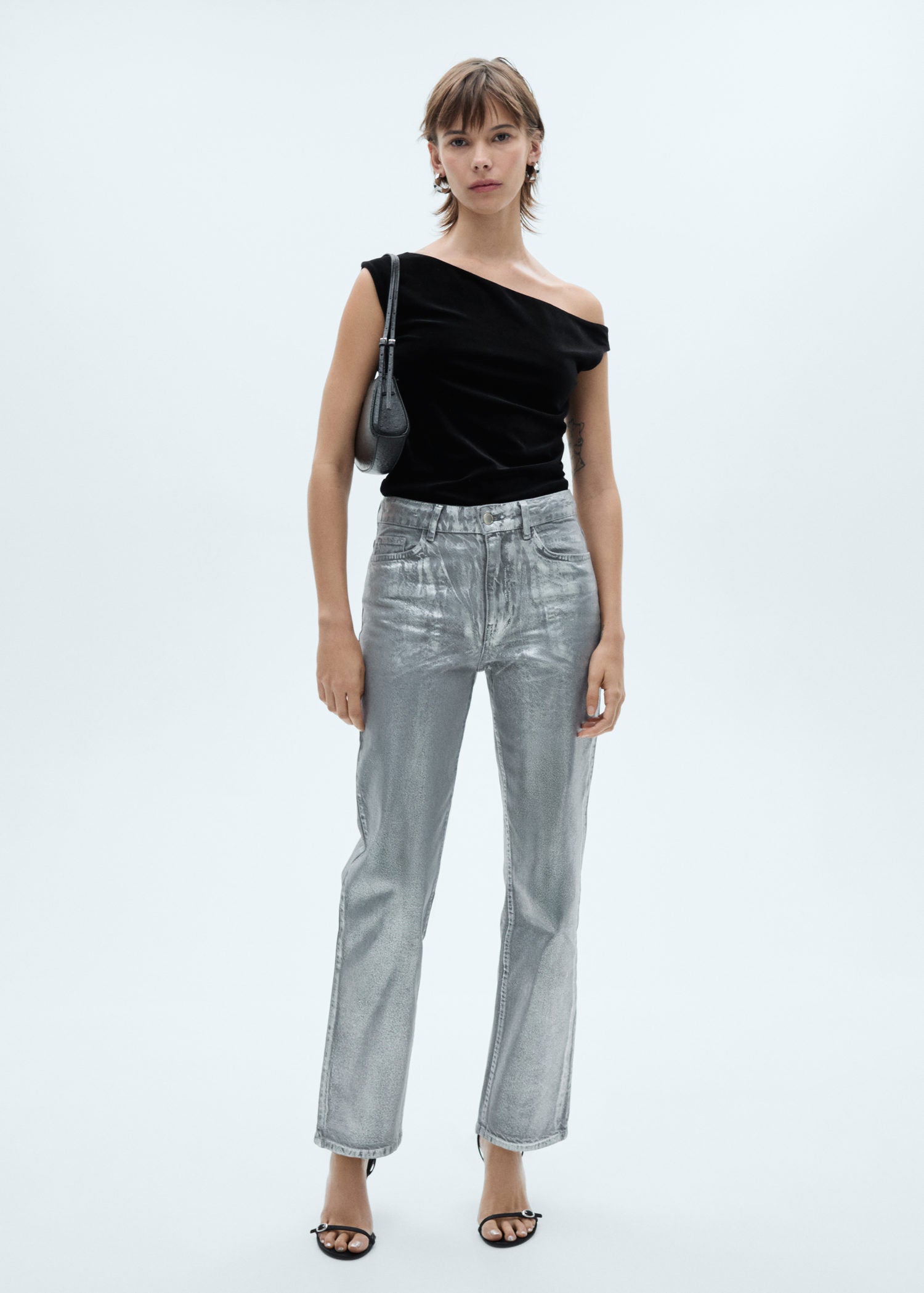 Mango Straight foil jeans - Silver 1 Shaws Department Stores
