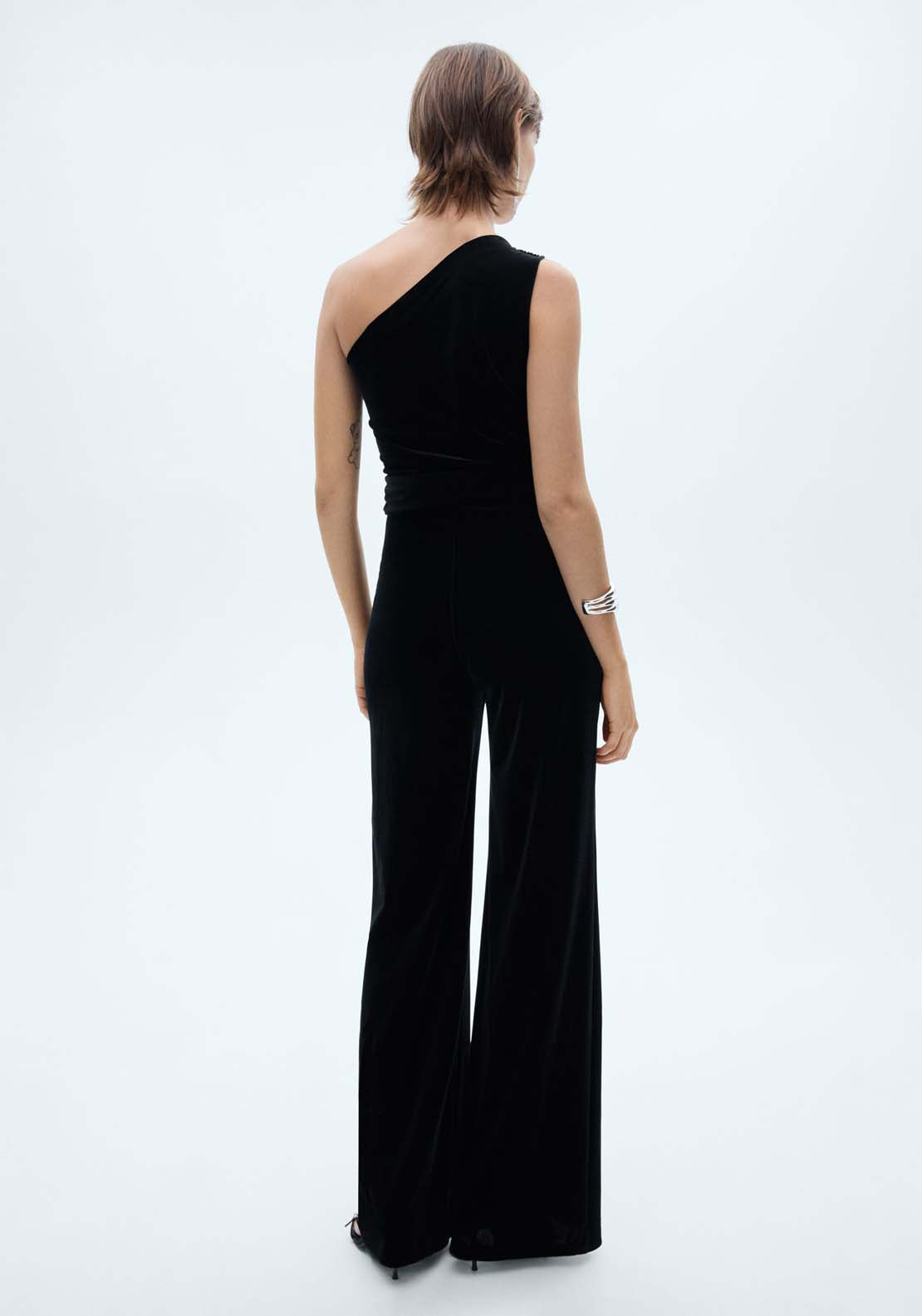 Mango Asymmetric velvet jumpsuit - Black 3 Shaws Department Stores