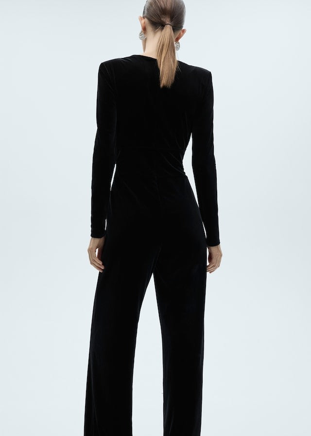 Mango Crossed velvet jumpsuit - Black 2 Shaws Department Stores