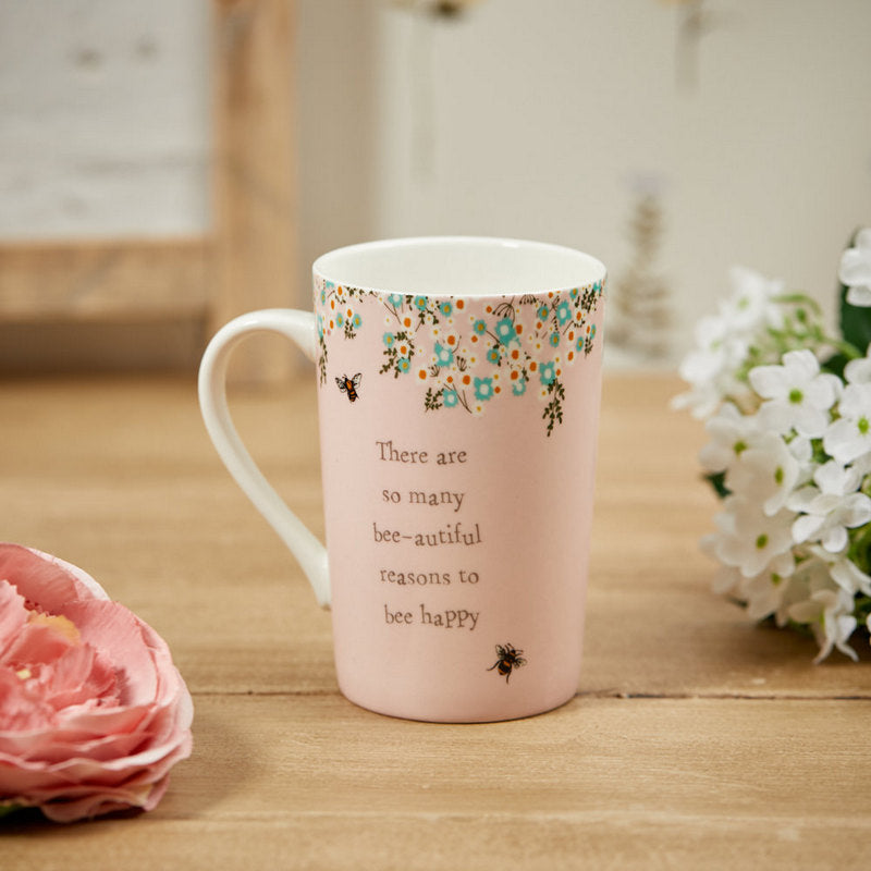 The Home Collection Floral Bee-Autiful Mug - Pink Stoneware Tea Cup 1 Shaws Department Stores