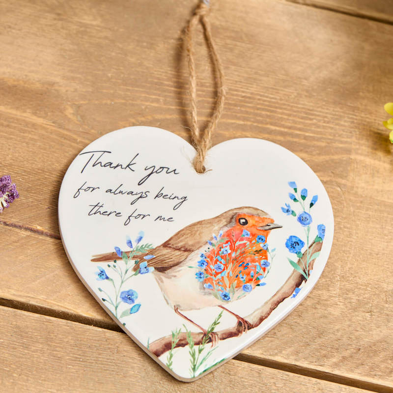 The Home Collection Robin Forget Me Not Heart Hanger - Ceramic Thank You Gift 1 Shaws Department Stores