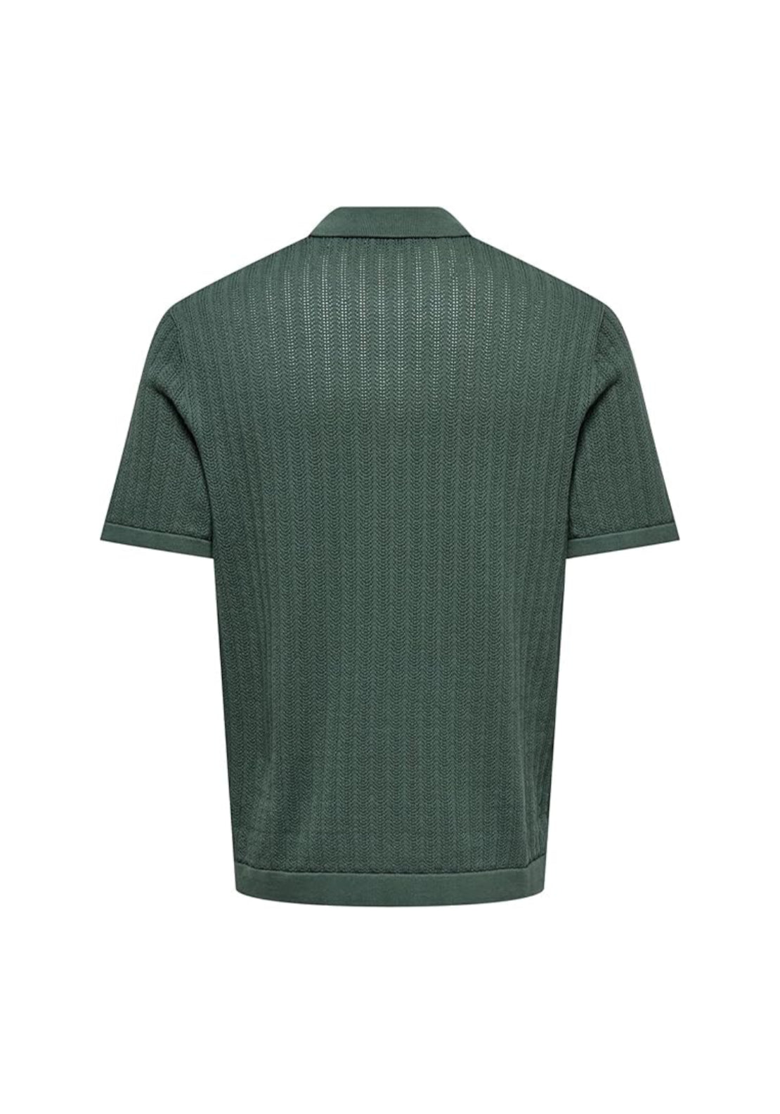 Only & Sons Moon Knit Polo Shirt - Mallard Green 2 Shaws Department Stores