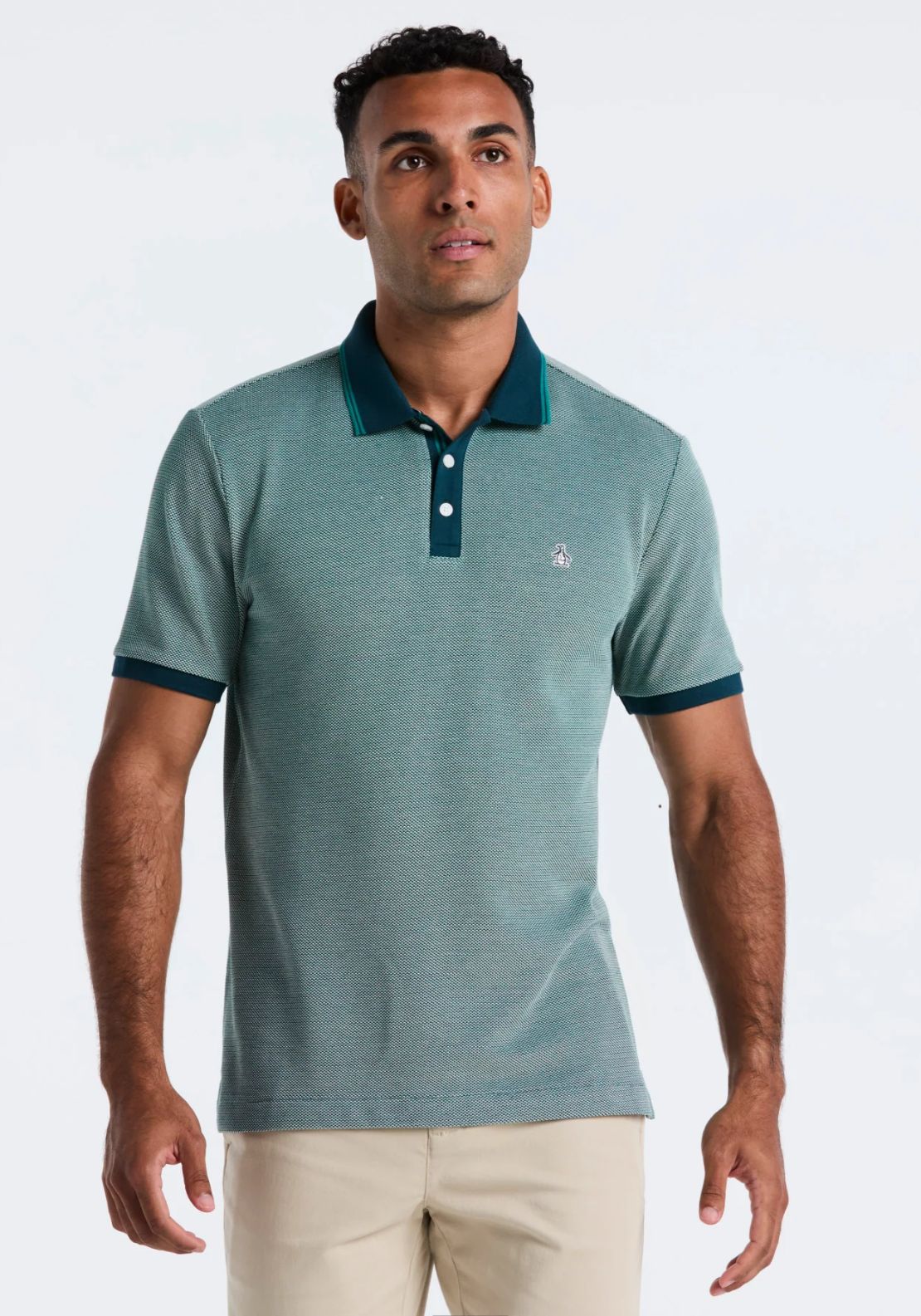 Penguin Original Patterned Tricolour Pique Polo - Reflecting Pond 1 Shaws Department Stores