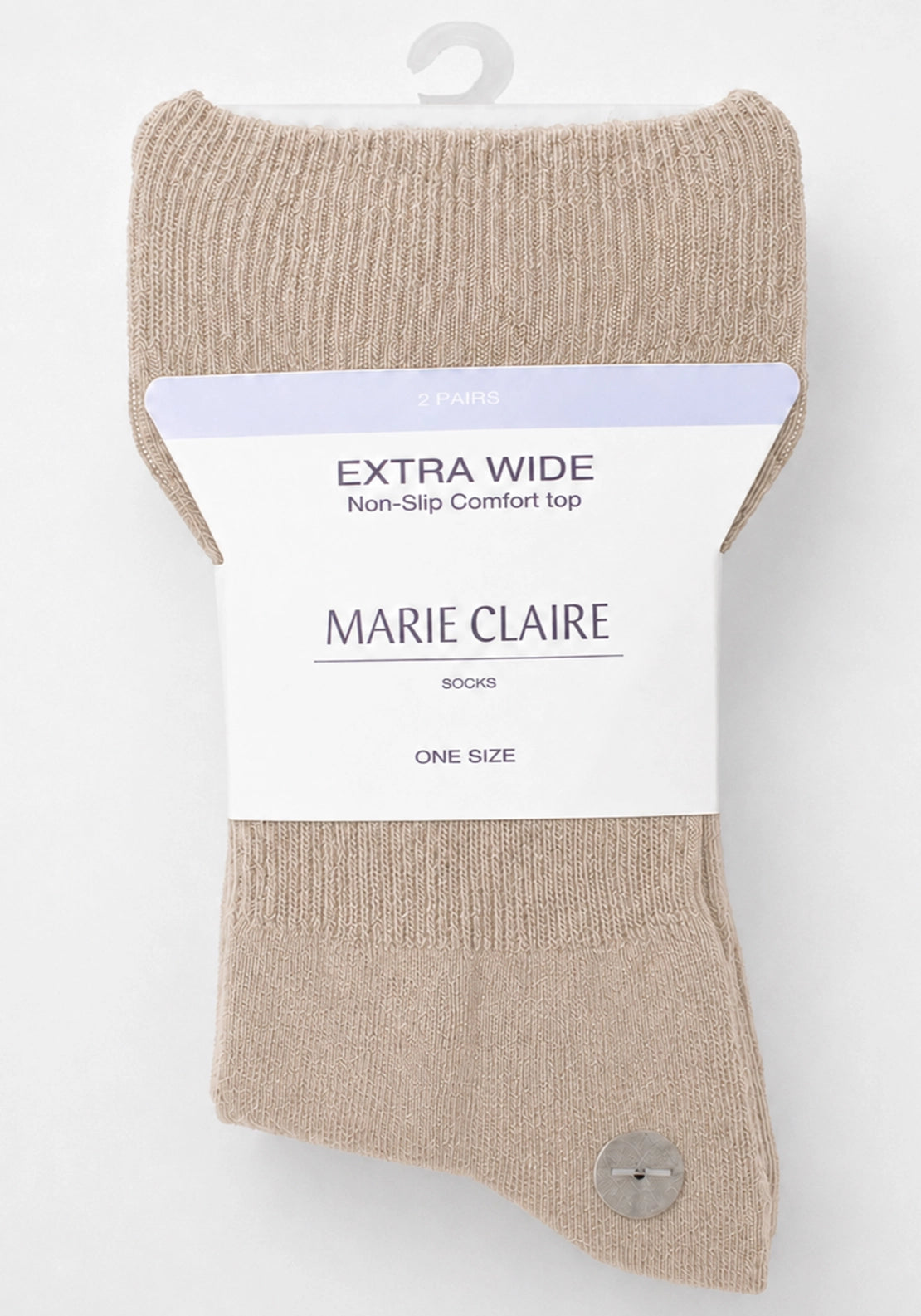 Extra Wide Top Socks 2 Pair Pack - Beige