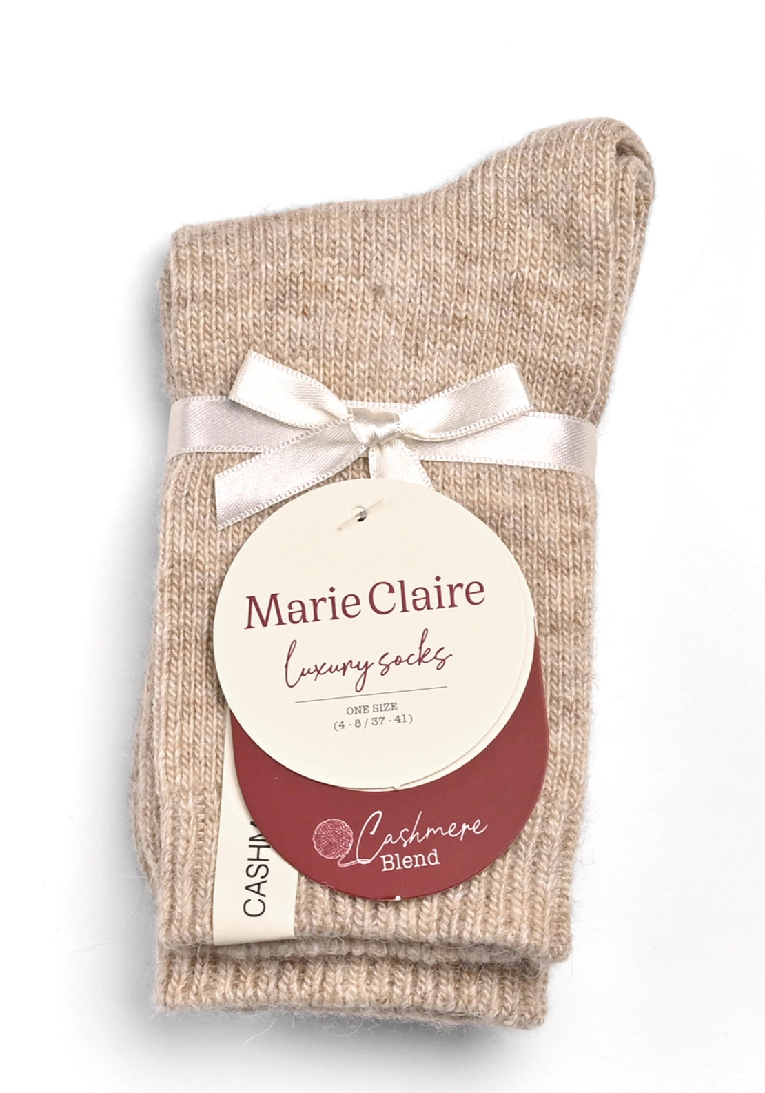 Marie Claire Cashmere Blend Luxury Socks - Beige Melange 1 Shaws Department Stores