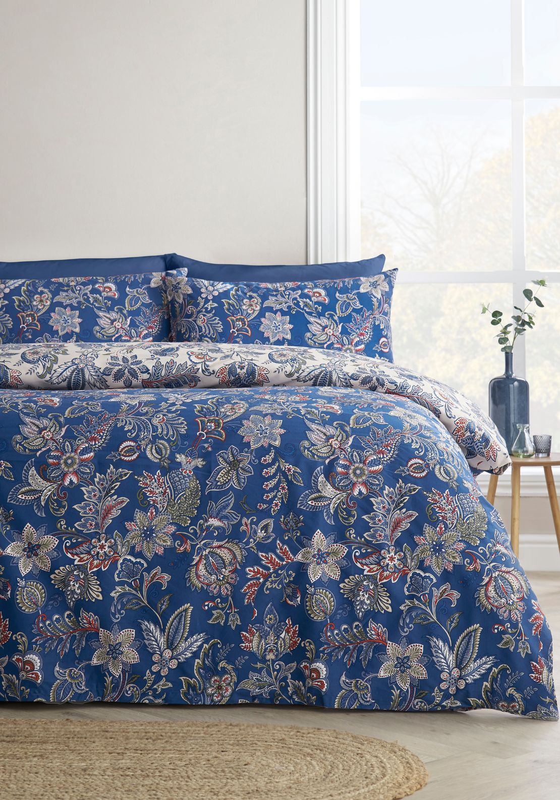 Jacobean 300 Thread Count Reversible Duvet Cover Set - Blue