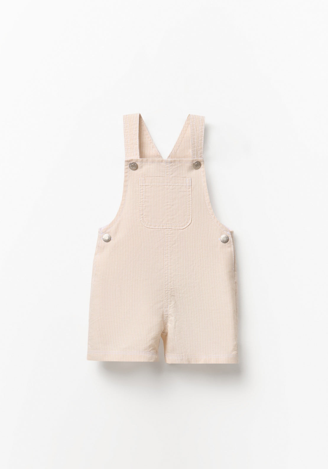 Short Striped Dungarees - Beige