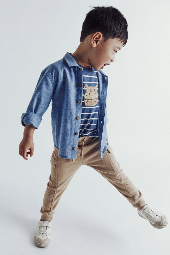 Sfera Mixed-fabric trousers - Beige 2 Shaws Department Stores