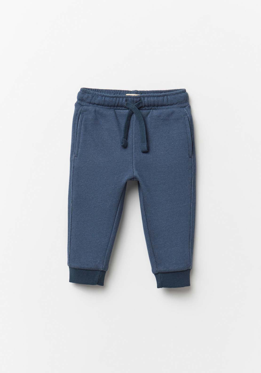Rib Knit Terry Joggers - Blue