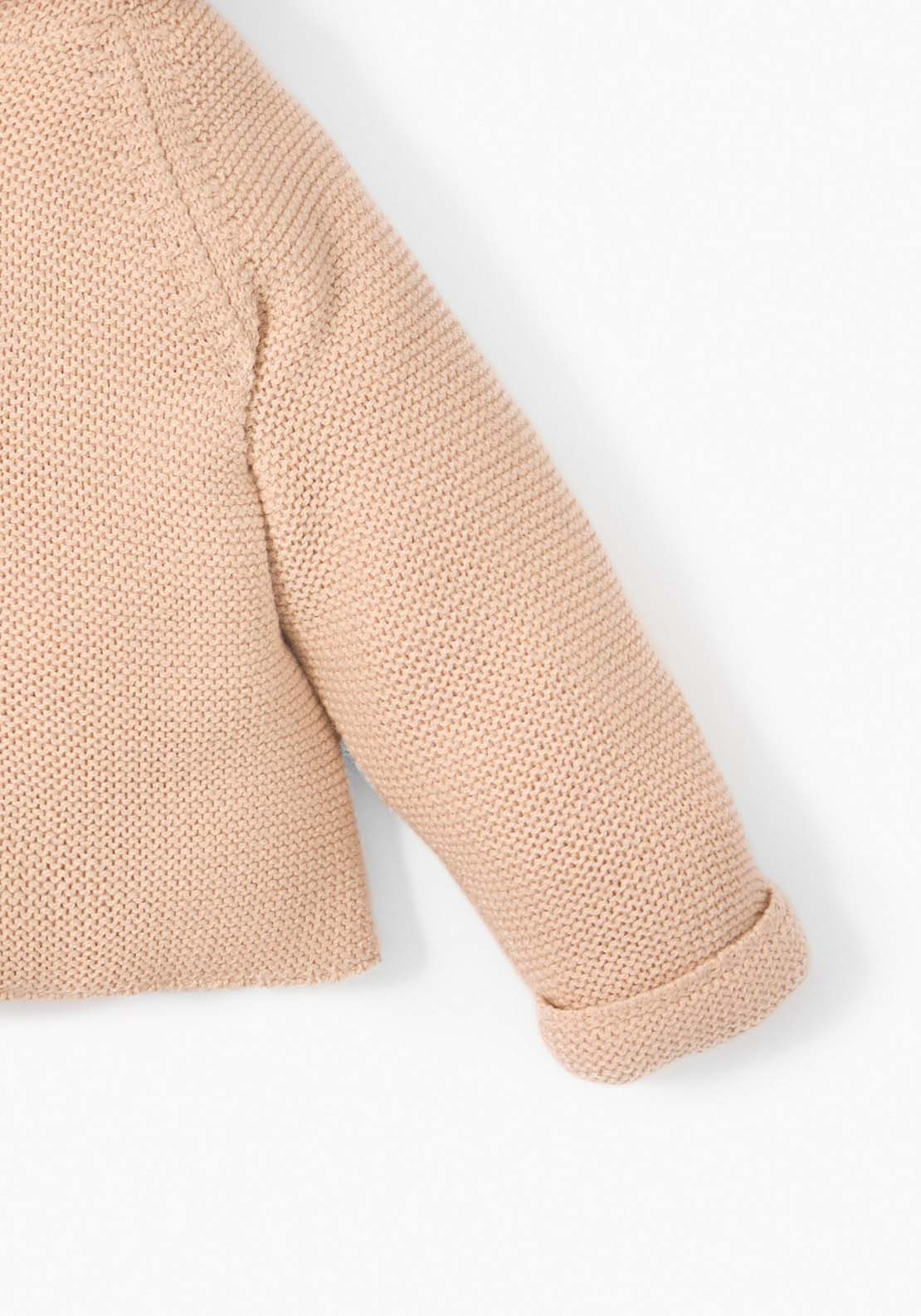 Knit Jacket With Hood & Button Closure - Cream