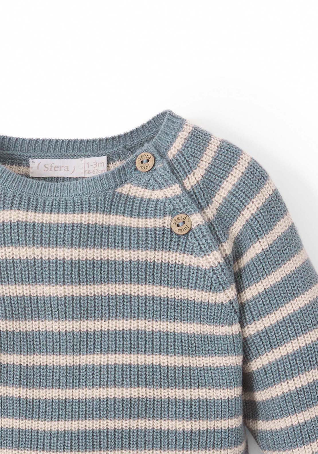 Long Sleeved Knit Stripe Sweater - Blue Petrol