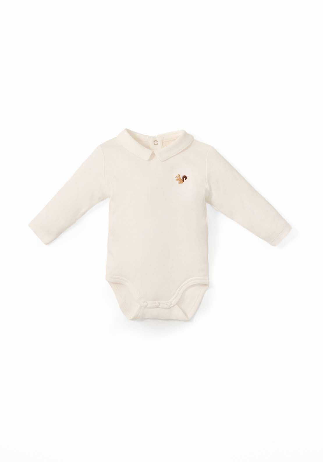 Embroidered Polo Neck Bodysuit - White