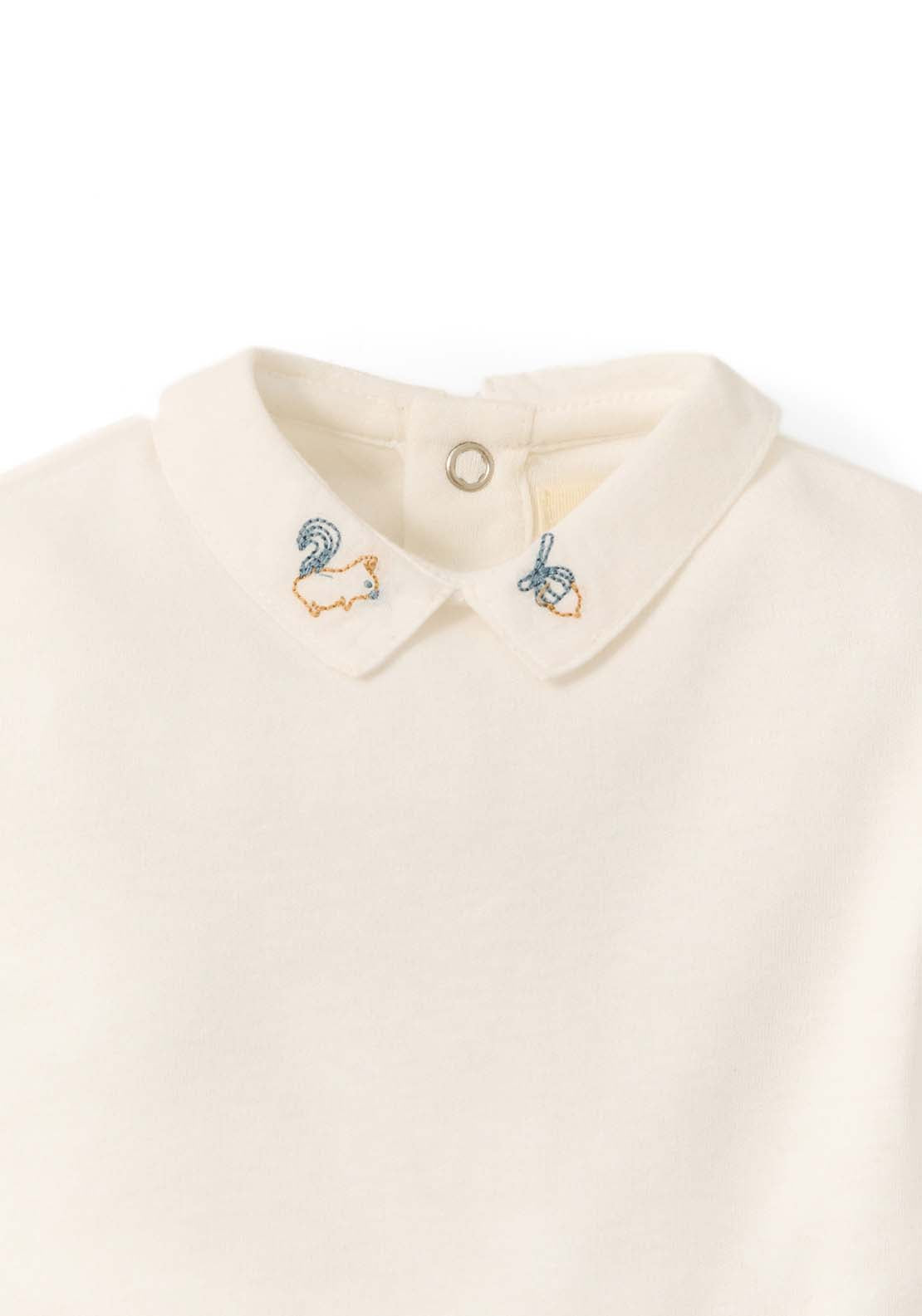 Embroidered Polo Neck Bodysuit - White