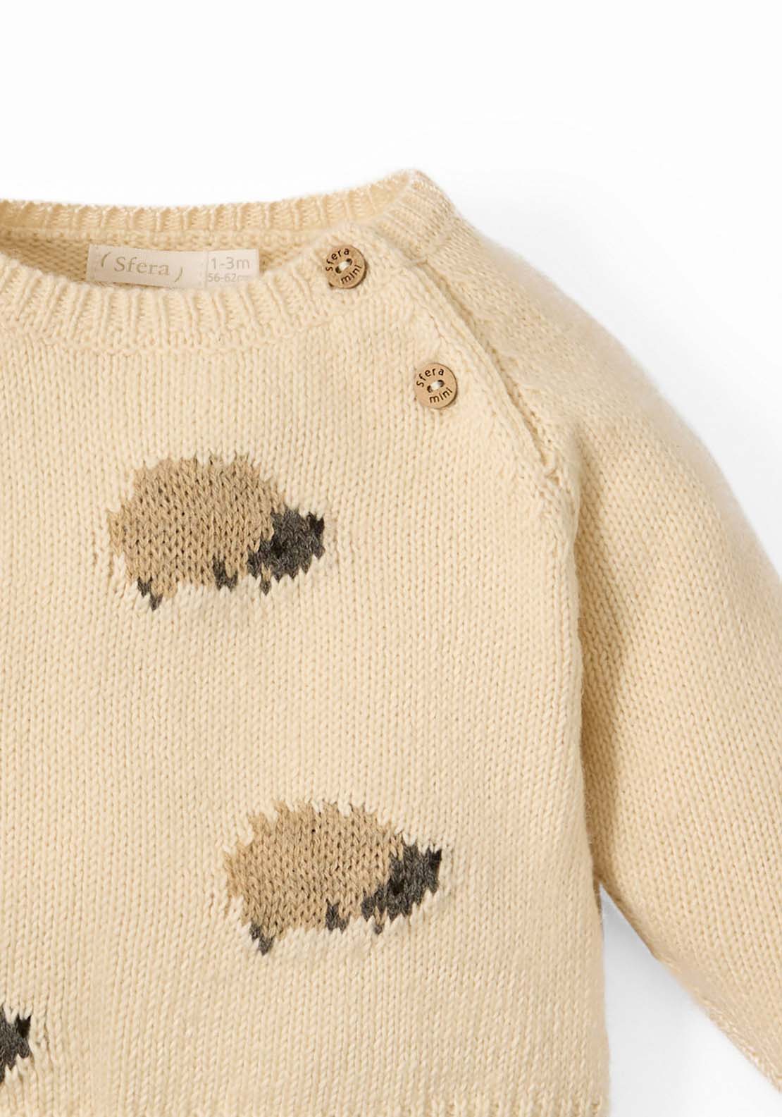 Knit Sweater With Hedgehog Design - Cream