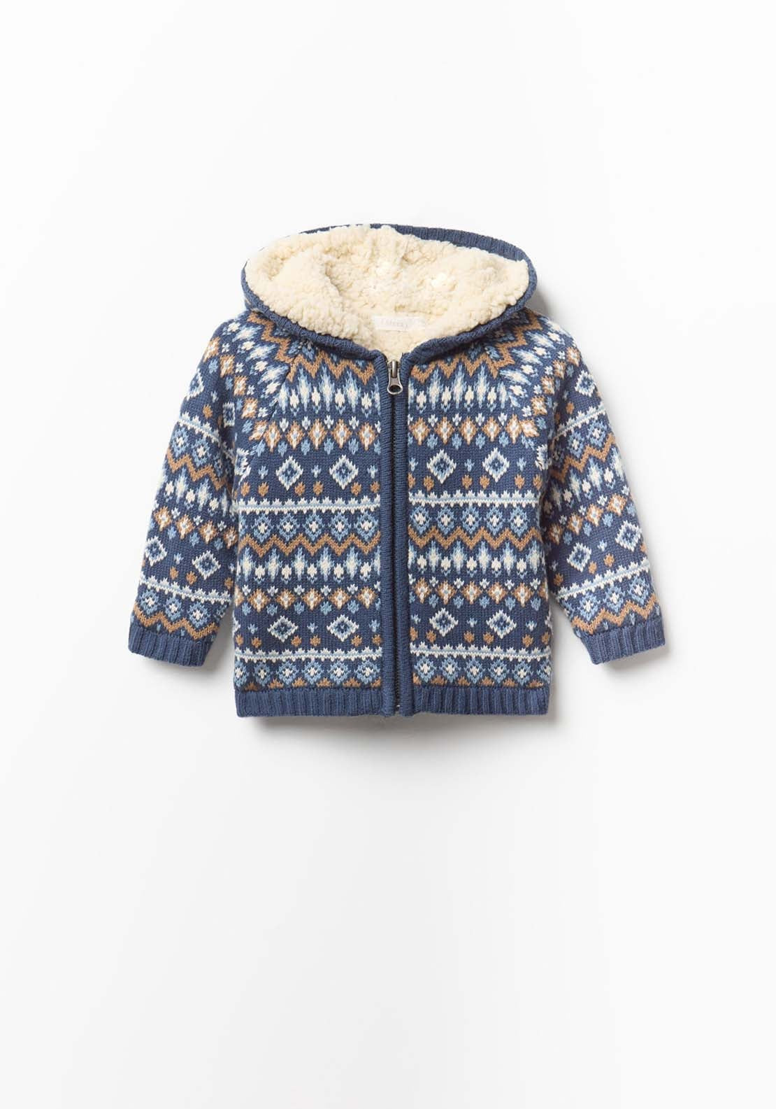 Jacqard Shearling Cardigan - Blue