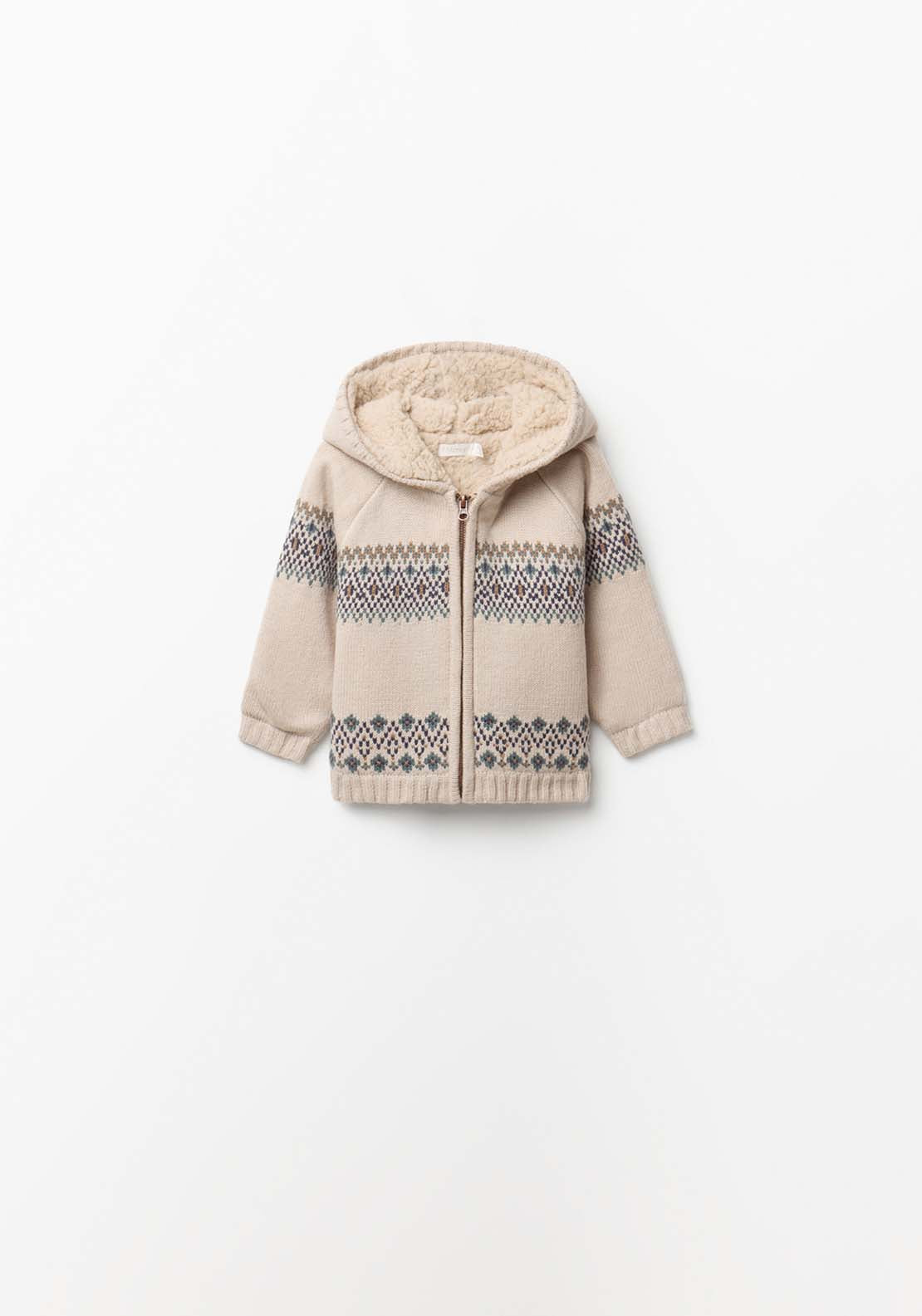 Jacqard Shearling Cardigan - Cream