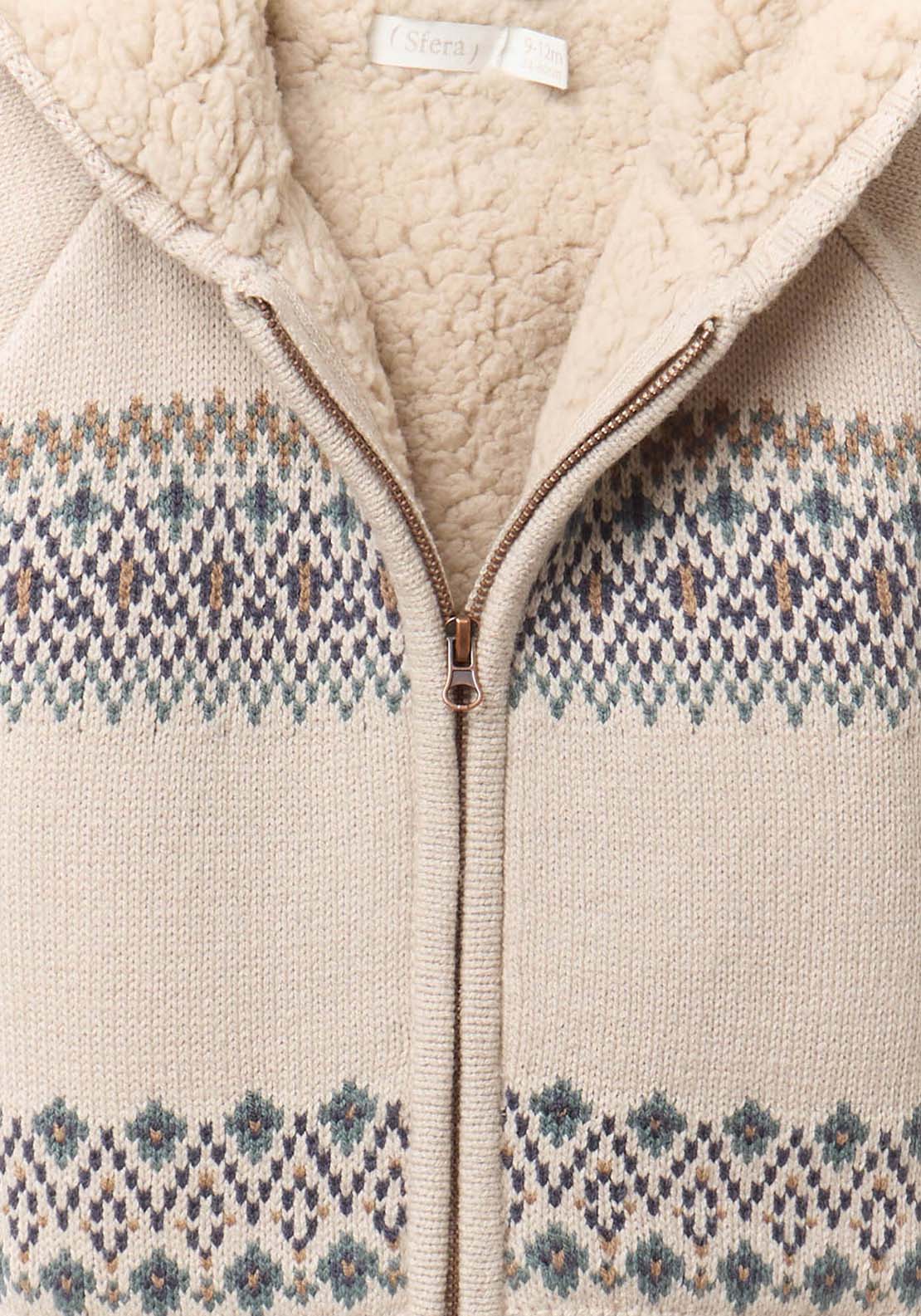 Jacqard Shearling Cardigan - Cream