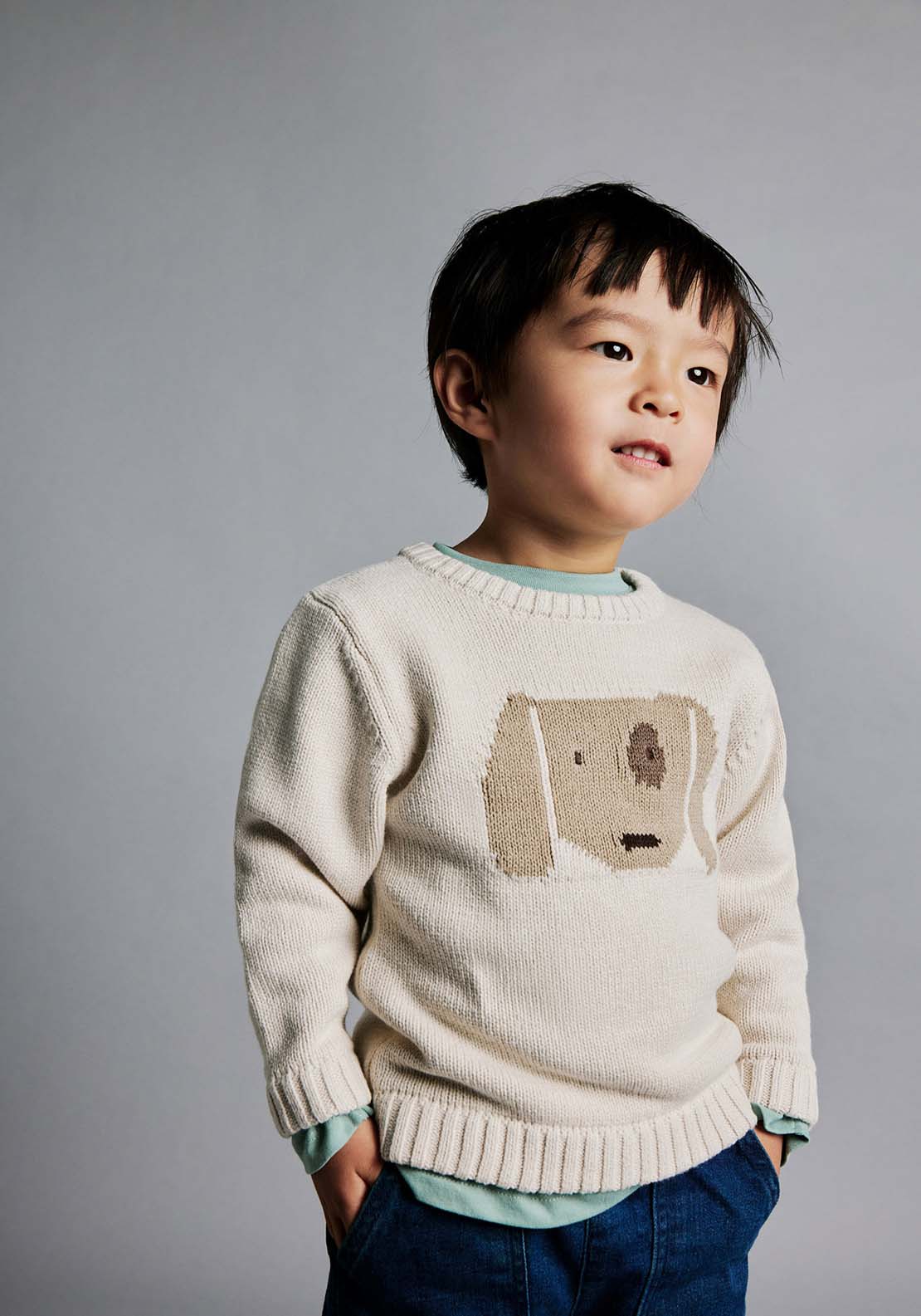 Sfera Long Sleeve Puppy Jumper - White 2 Shaws Department Stores