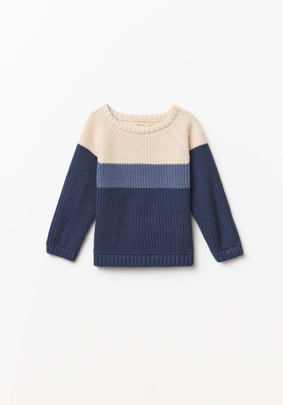 Colour Block Rib Trim Sweater - Cream