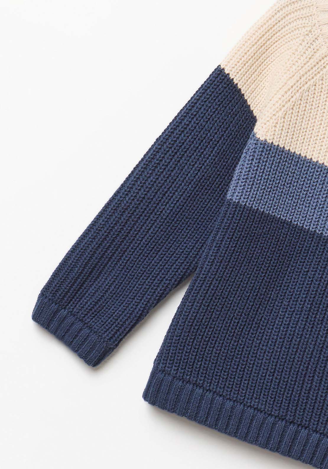 Colour Block Rib Trim Sweater - Cream