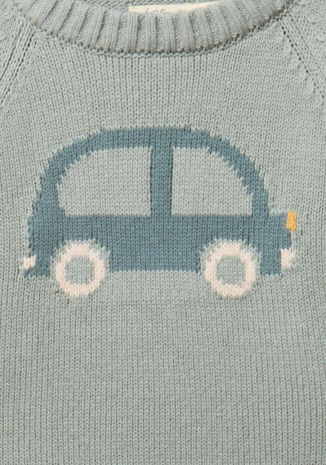 Sweater with Car Intarsia - Green