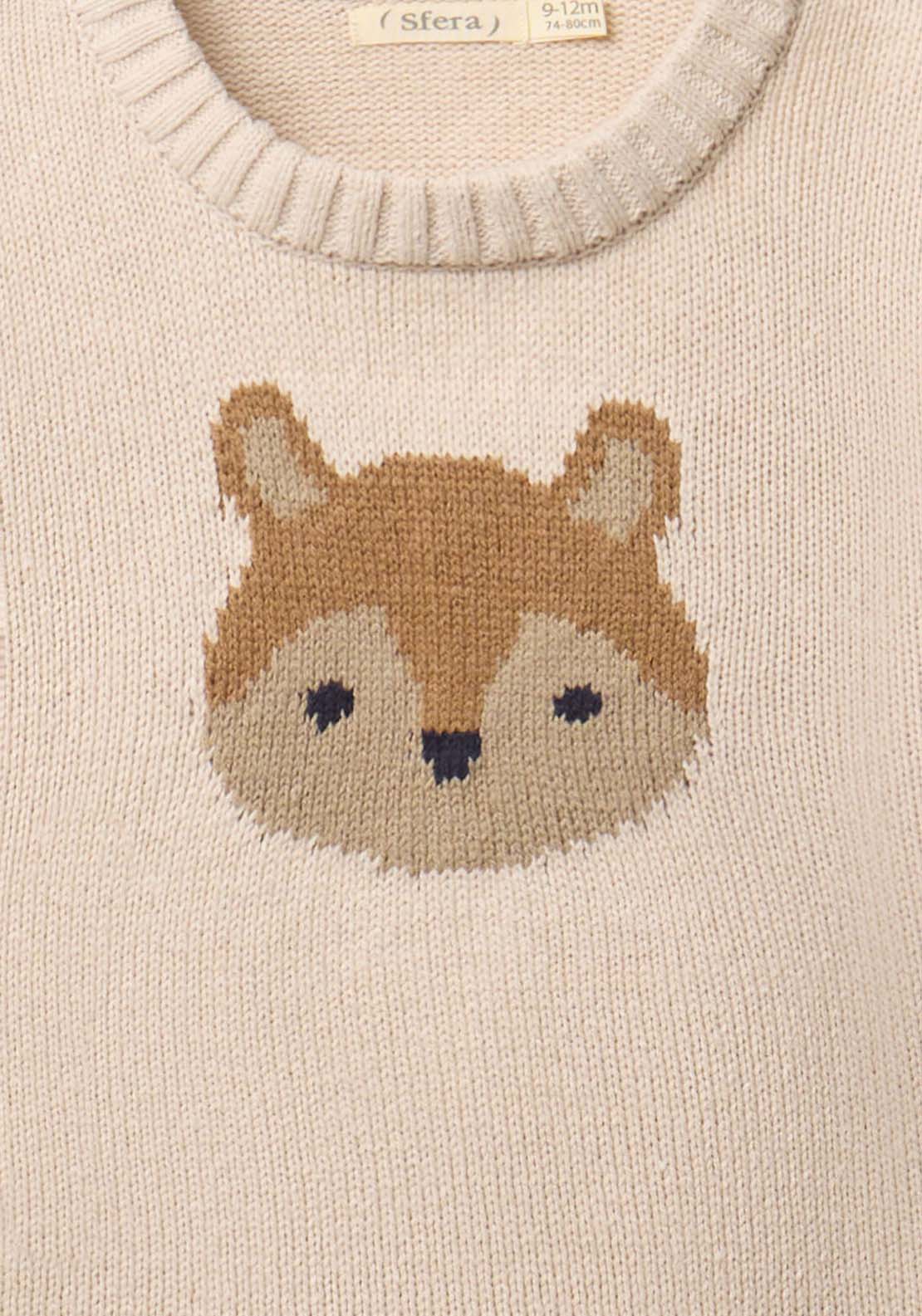 Round Neck Sweater With Animal Design - Cream