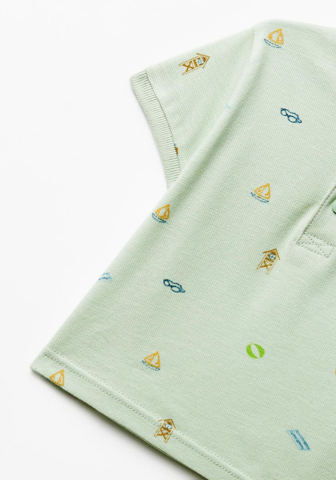 Sfera Printed polo shirt - Green 1 Shaws Department Stores