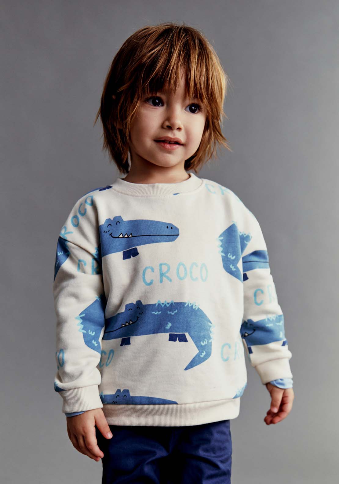 Sfera Printed crocodiles sweatshirt - Ecru 1 Shaws Department Stores